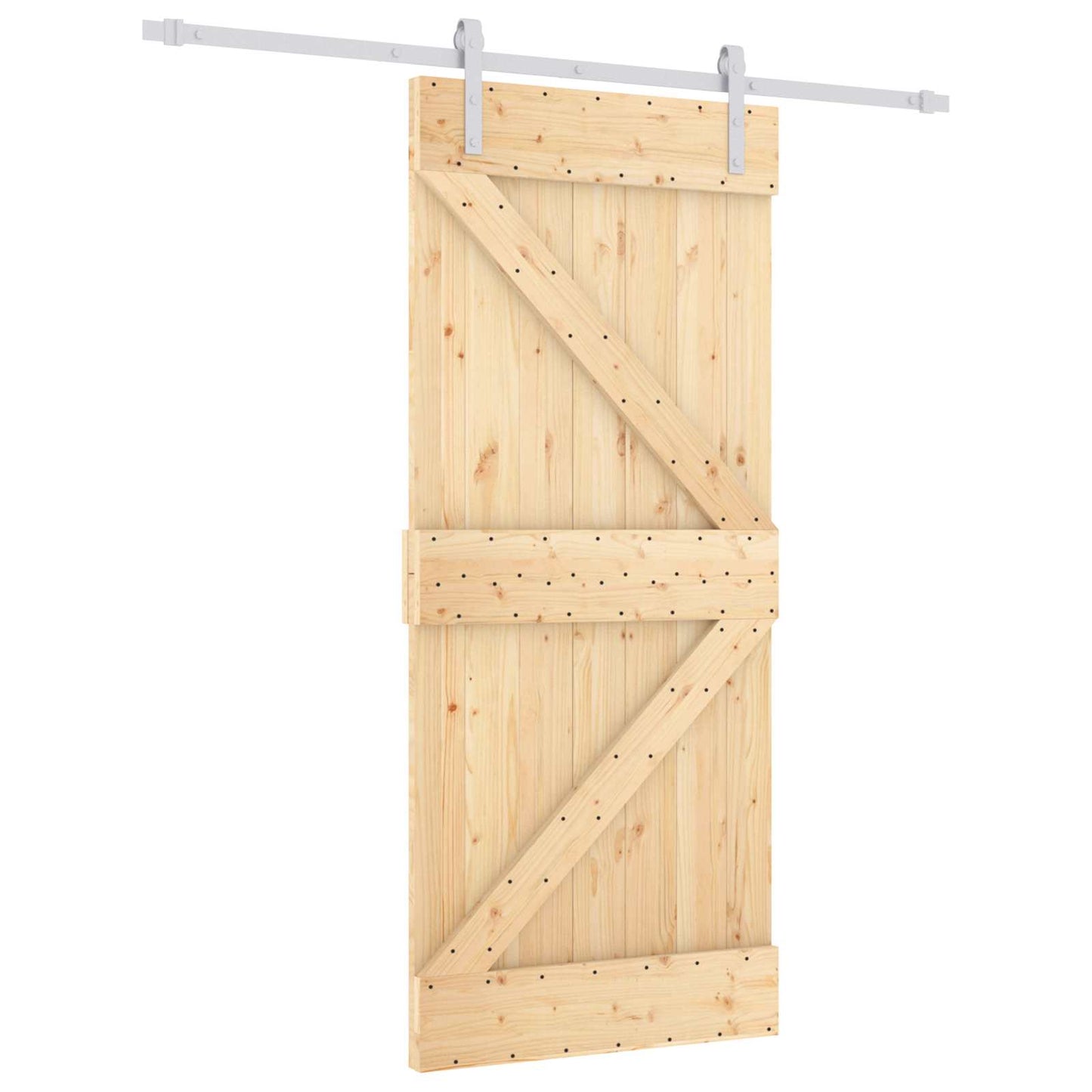 Skydedør 90 x 210 cm Massivt fyrretræ Natur og hvid