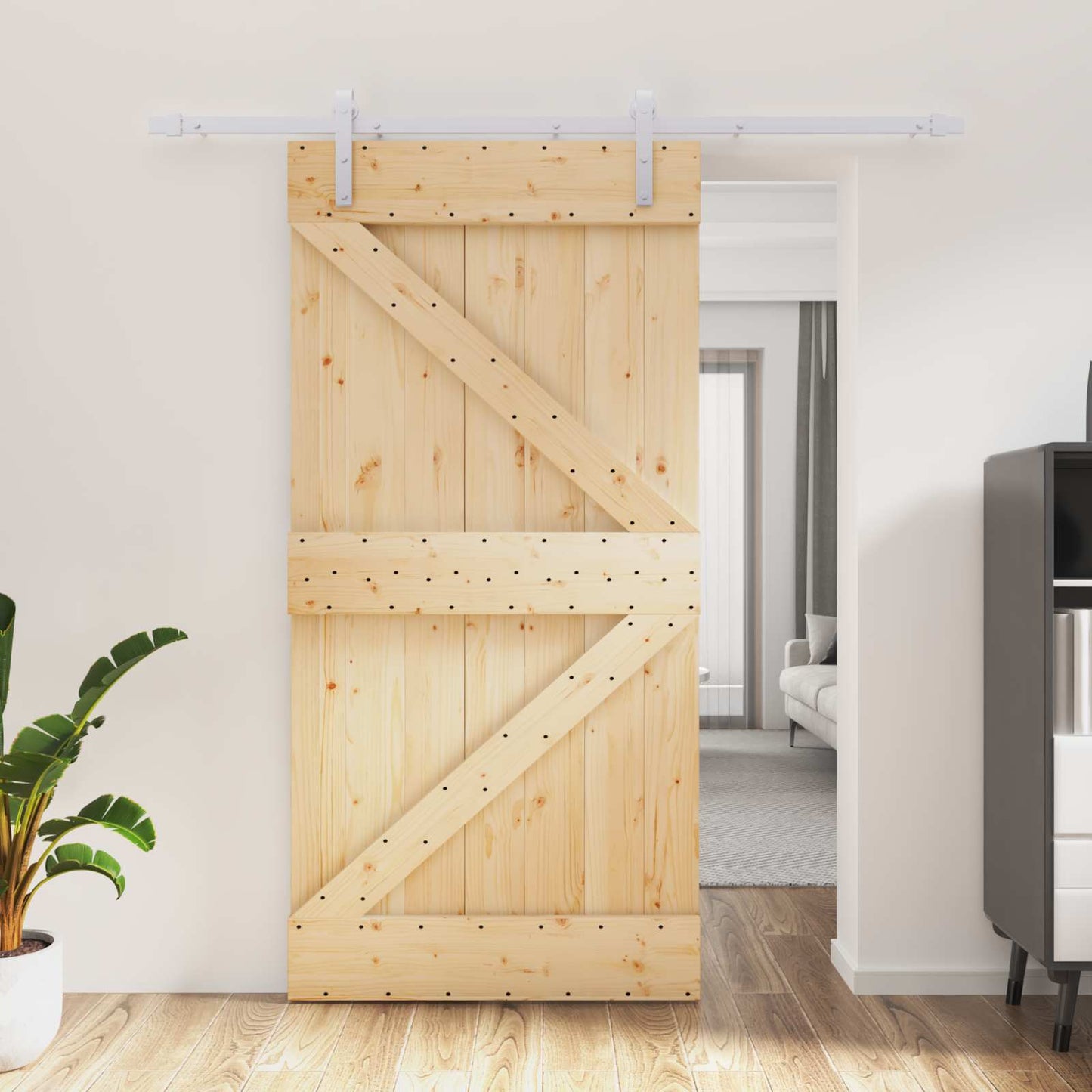 Skydedør 100 x 210 cm Massivt fyrretræ Natur og hvid