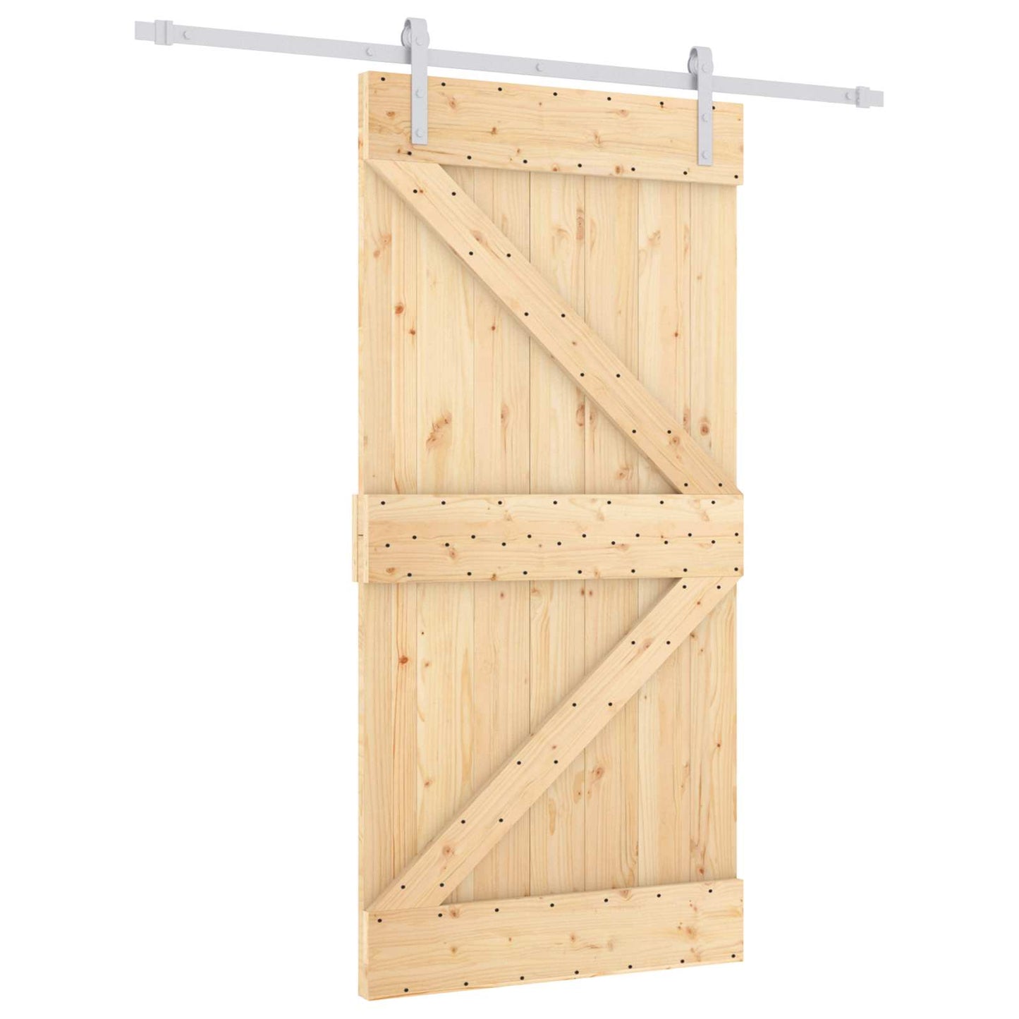 Skydedør 100 x 210 cm Massivt fyrretræ Natur og hvid