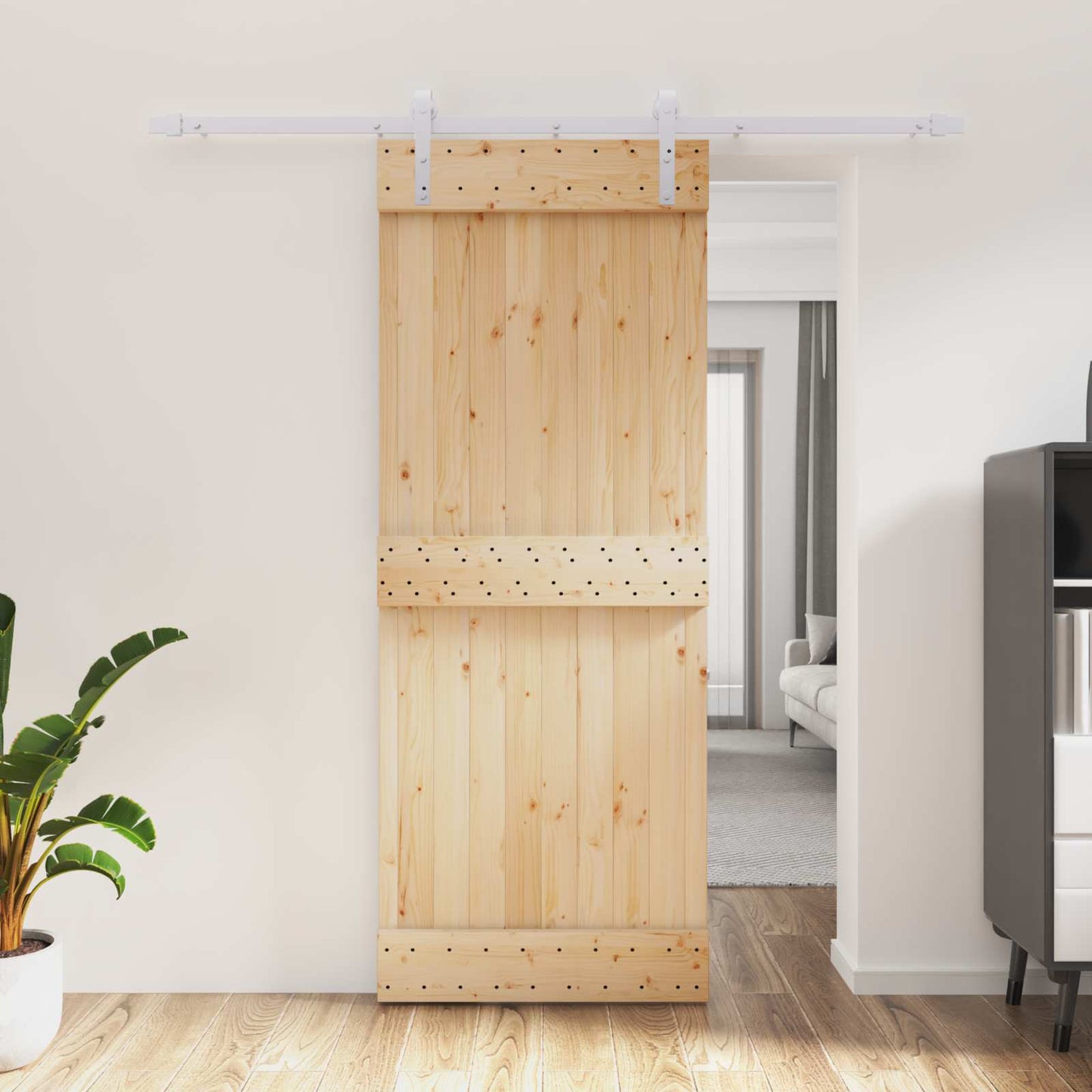 Skydedør Natur og hvid 80 x 210 cm Massivt Fyrretræ