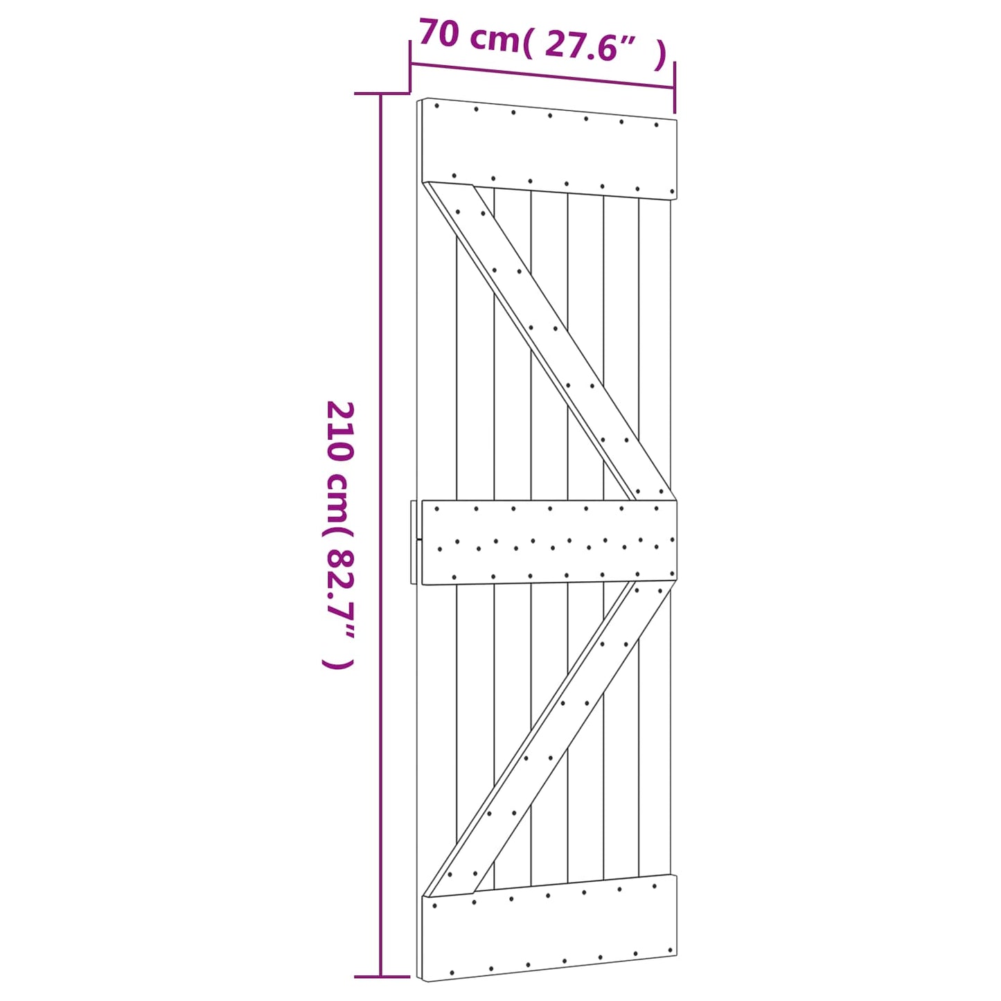 Skydedør 70 x 210 cm Massivt Fyrretræ (Ubehandlet)