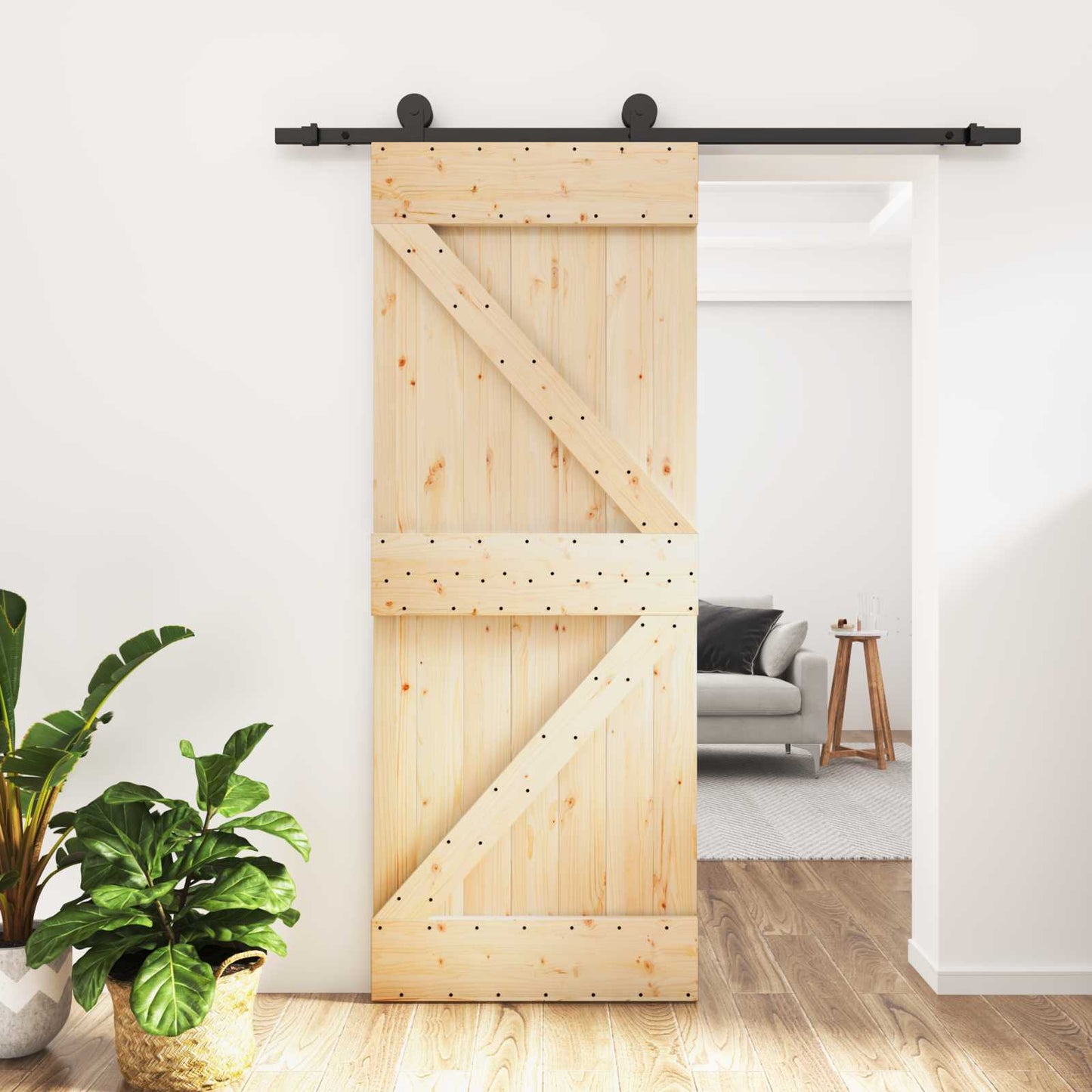 Skydedør 85 x 210 cm Massivt Fyrretræ (Ubehandlet)