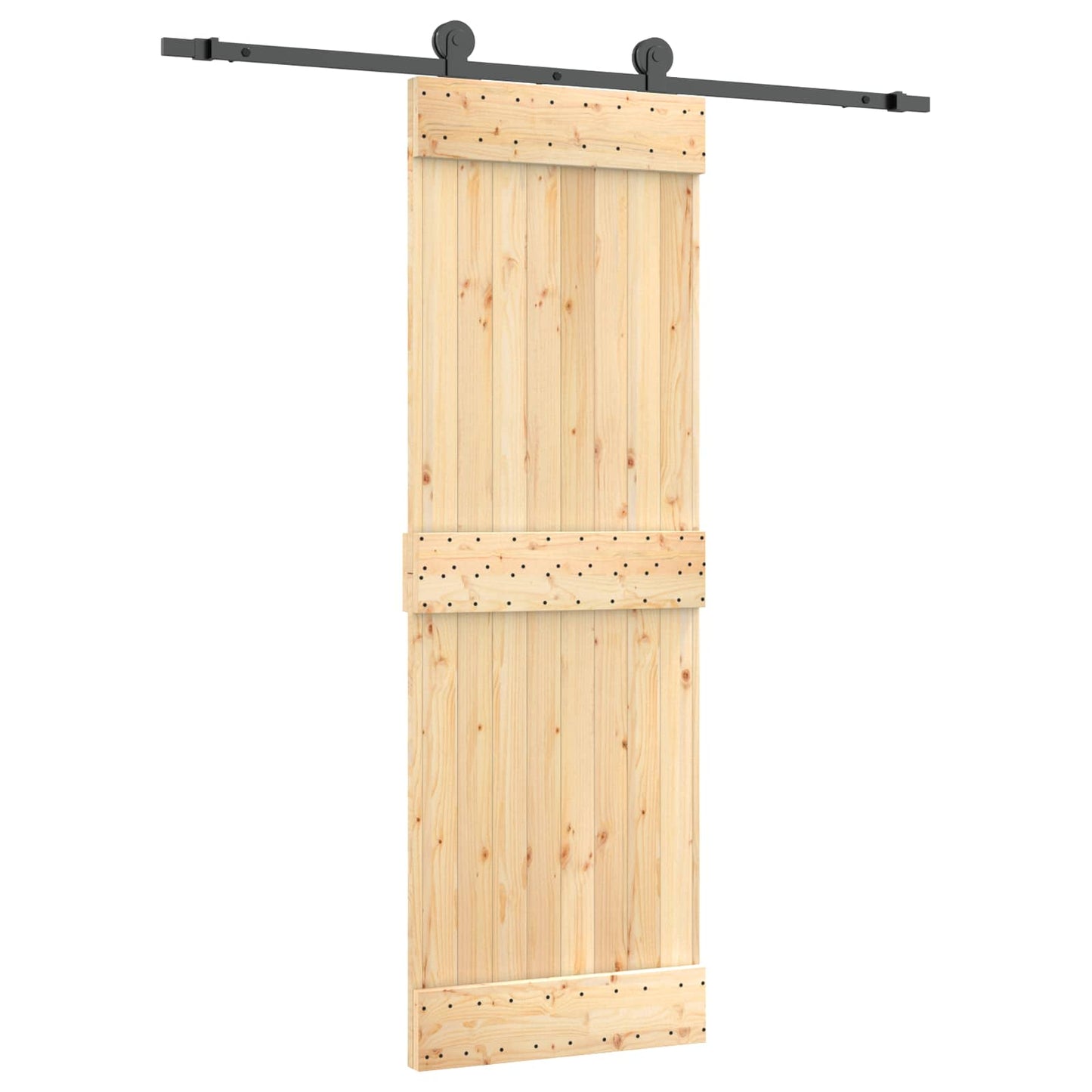 Skydedør Naturfarvet og sort 70 x 210 cm Massivt Fyrretræ