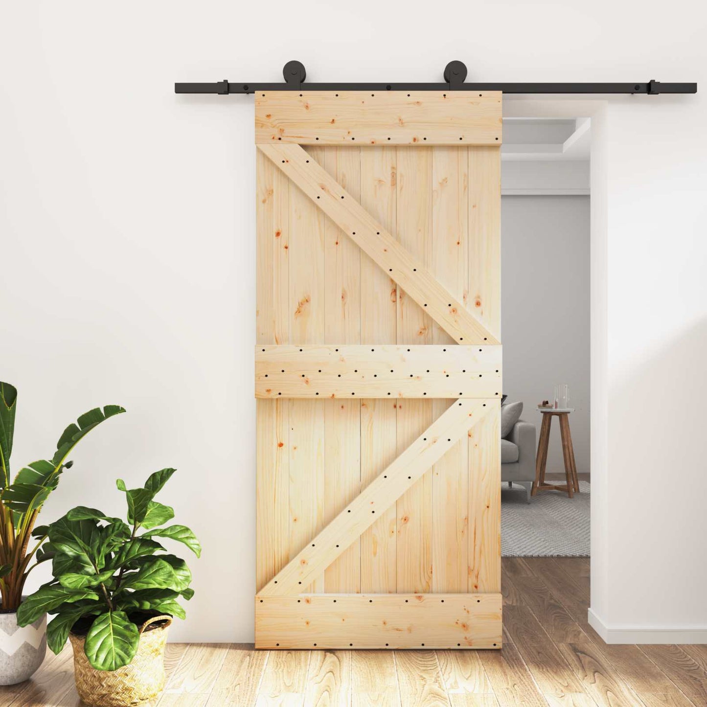 Skydedør 95 x 210 cm Massivt Fyrretræ (Ubehandlet)
