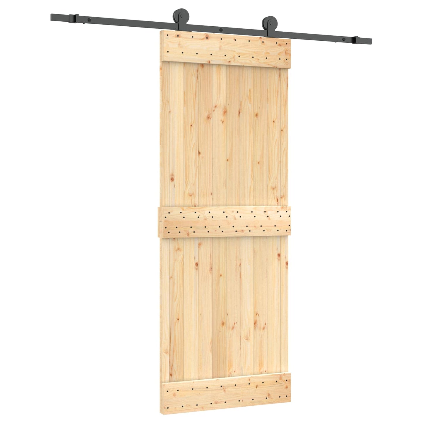 Skydedør Naturfarvet og sort 80 x 210 cm Massivt Fyrretræ