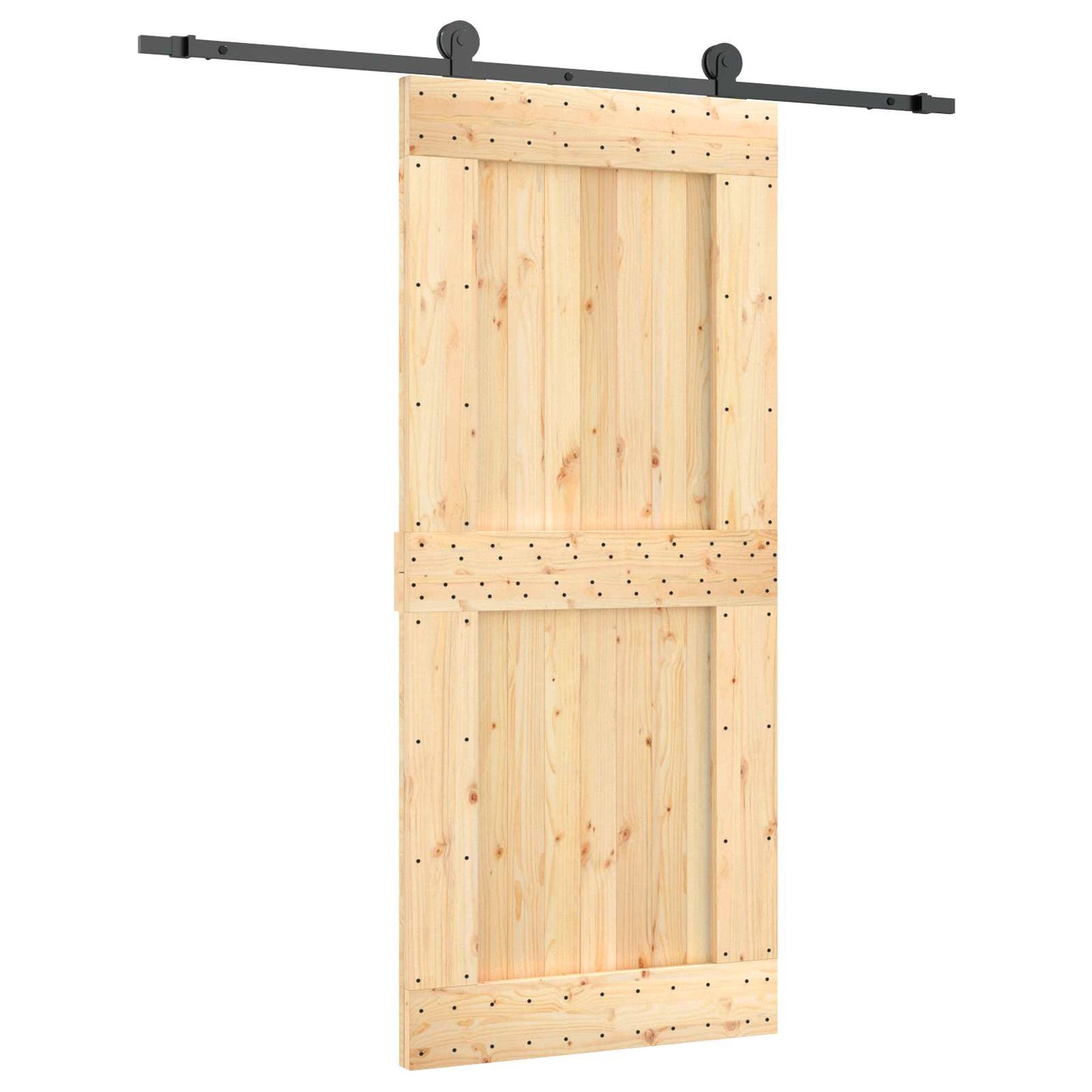 Skydedør Naturfarvet og sort 90 x 210 cm Massivt Fyrretræ