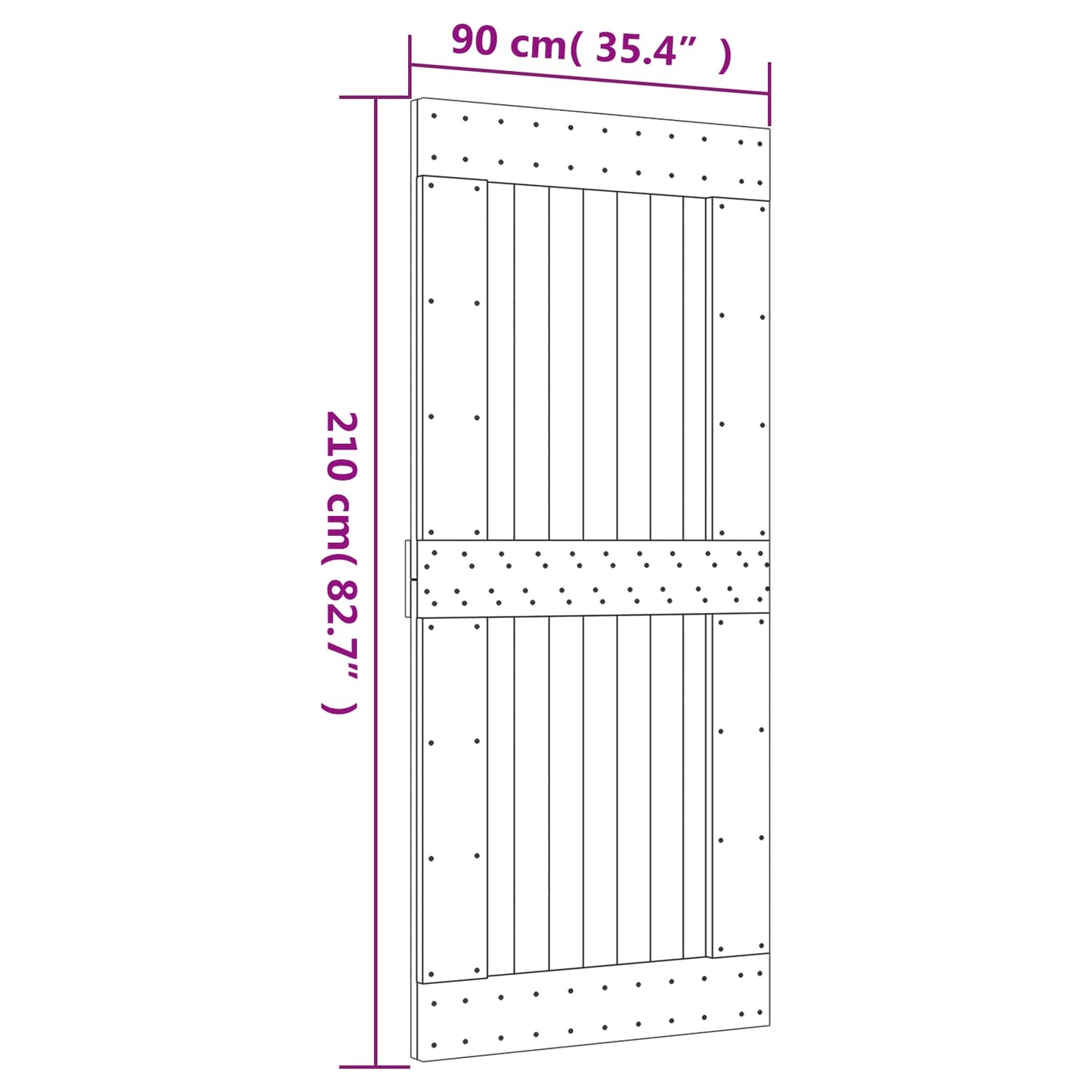 Skydedør Naturfarvet og sort 90 x 210 cm Massivt Fyrretræ