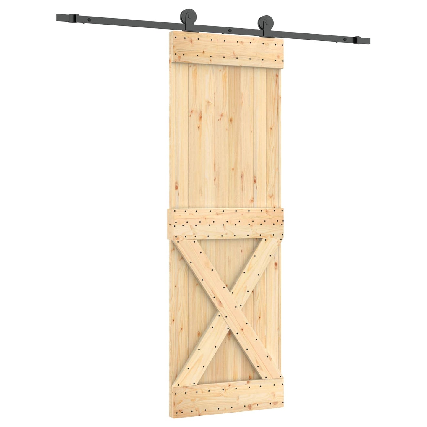 Skydedør Naturfarvet og sort 70 x 210 cm Massivt Fyrretræ