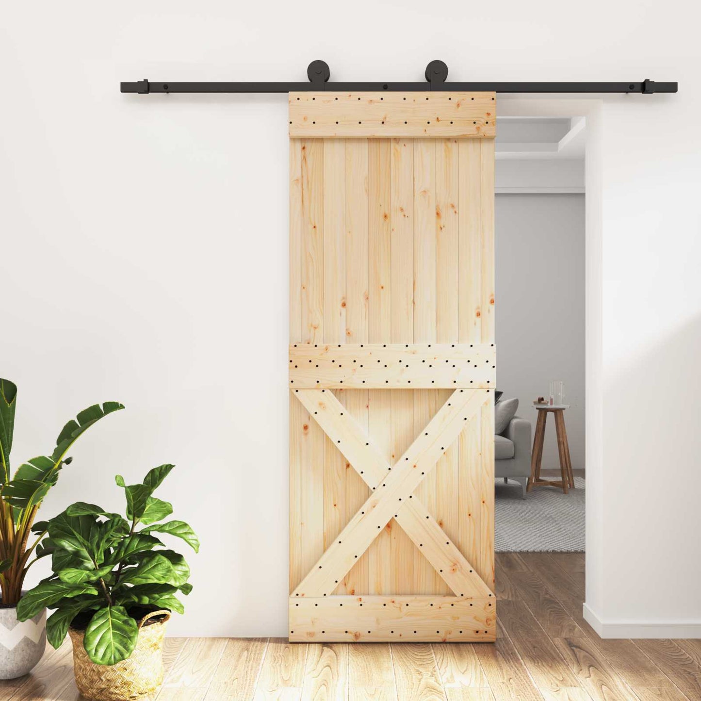 Skydedør 80 x 210 cm Massivt Fyrretræ (Ubehandlet)
