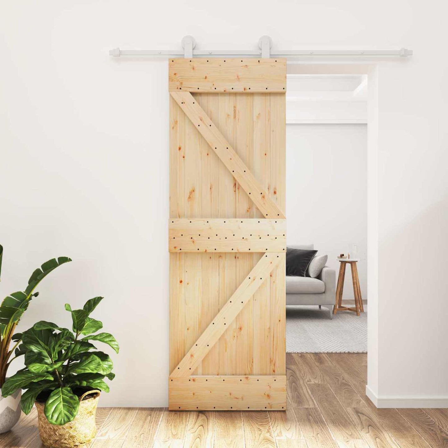 Skydedør Natur og hvid 70 x 210 cm Massivt Fyrretræ