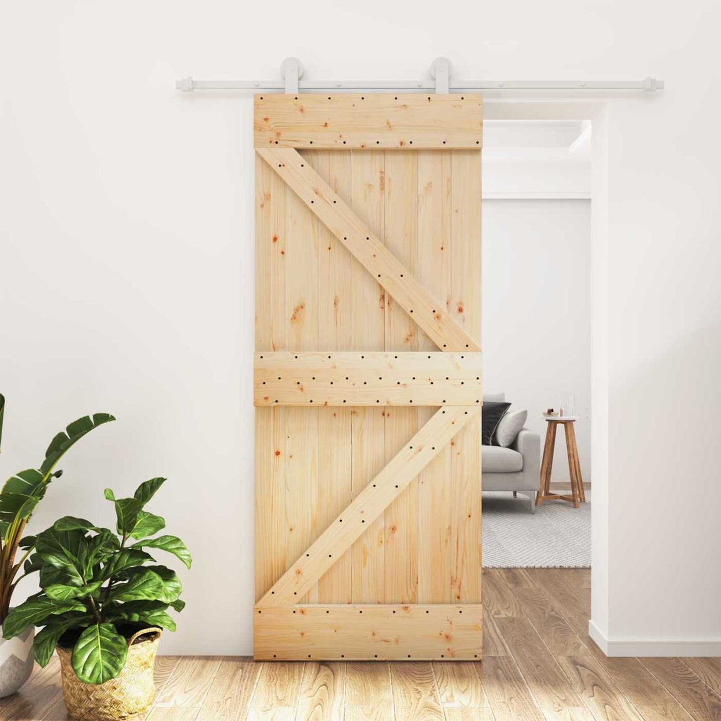 Skydedør 85 x 210 cm Massivt Fyrretræ (Ubehandlet)