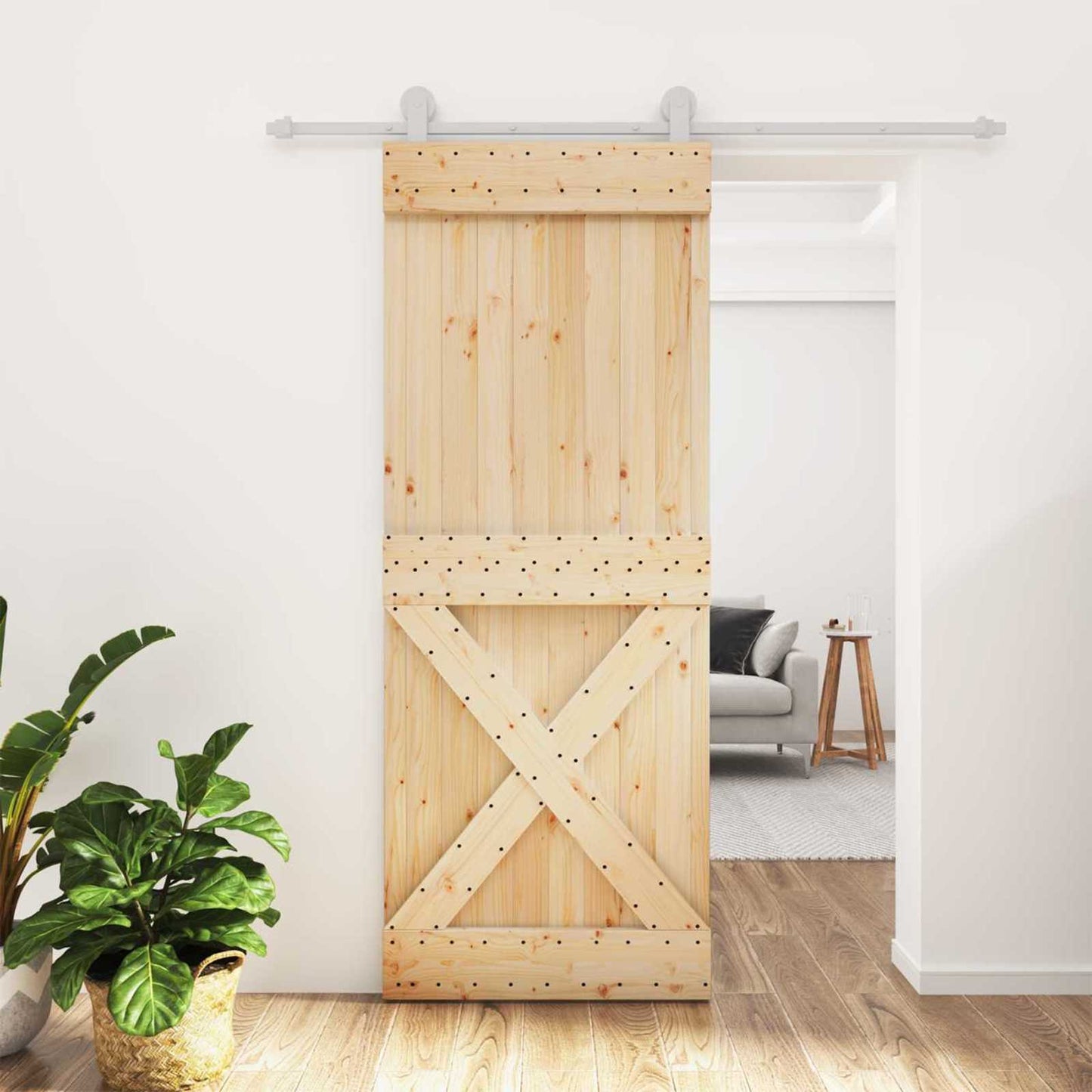 Skydedør 80 x 210 cm Massivt Fyrretræ (Ubehandlet)