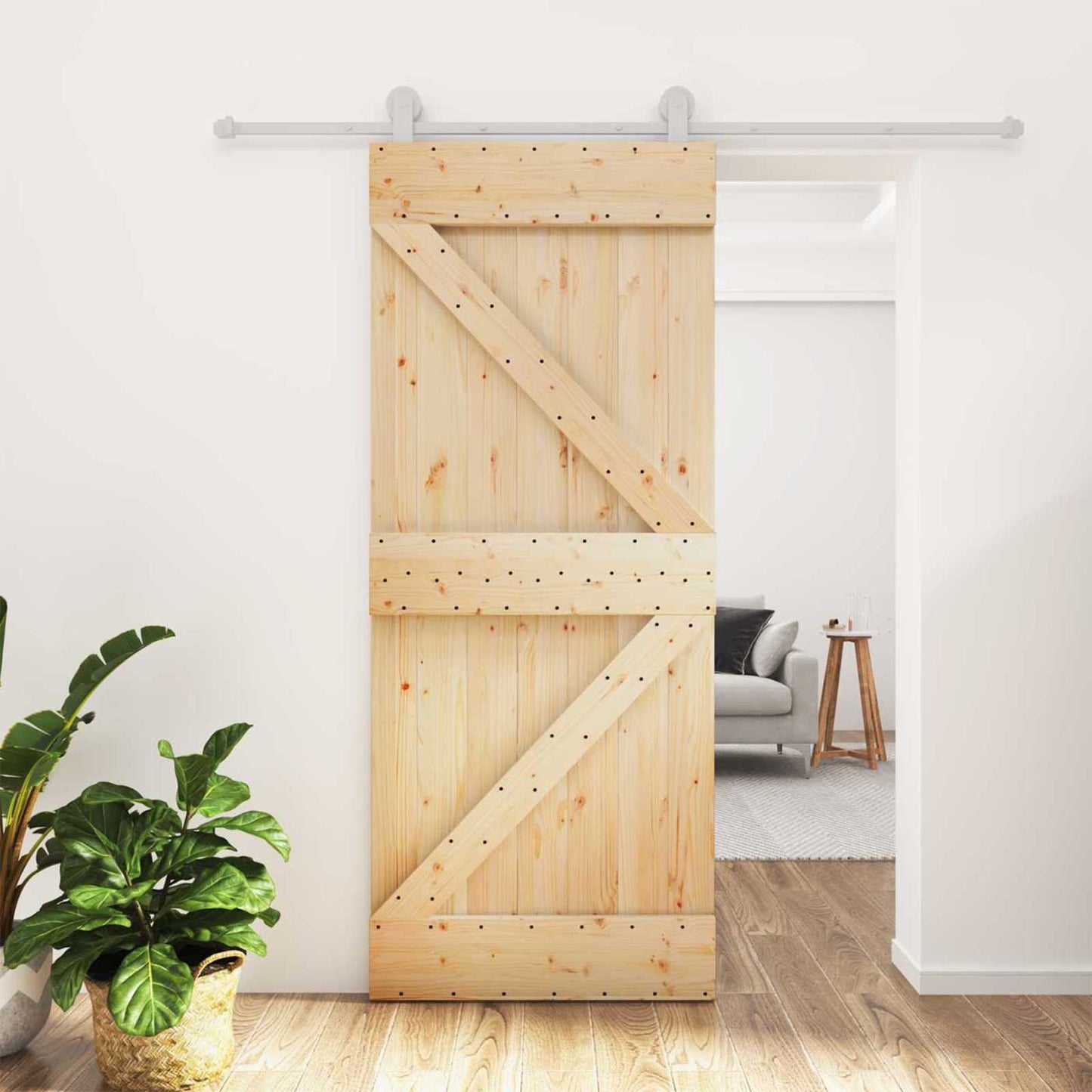 Skydedør 85 x 210 cm Massivt Fyrretræ (Ubehandlet)