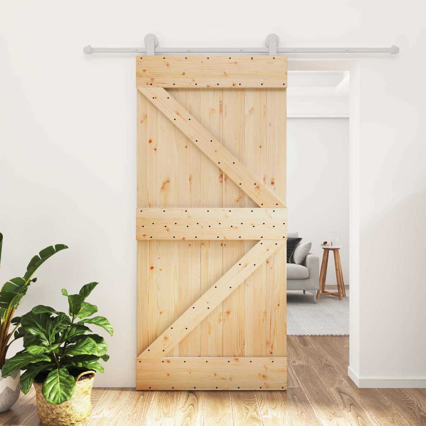 Skydedør 95 x 210 cm Massivt Fyrretræ (Ubehandlet)