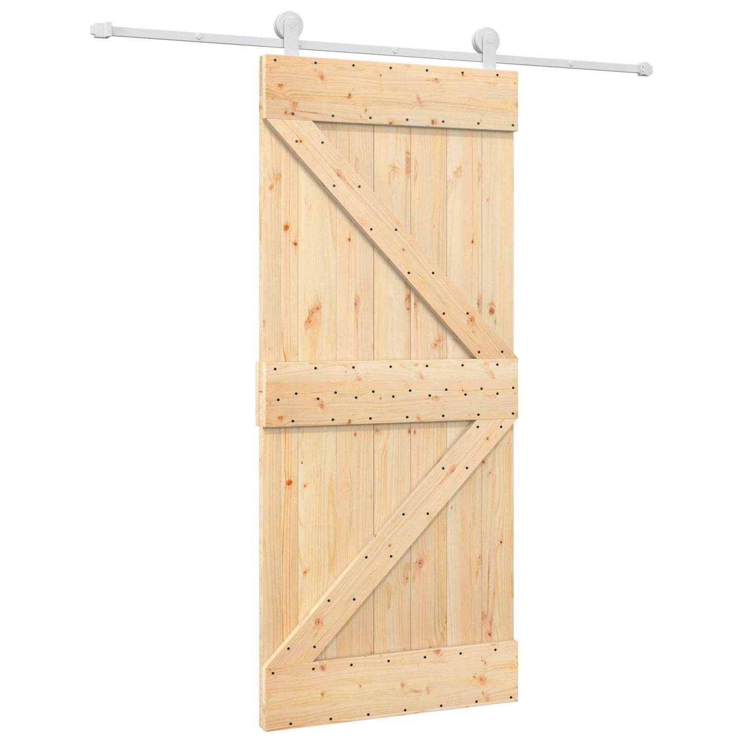Skydedør Natur og hvid 90 x 210 cm Massivt fyrretræ
