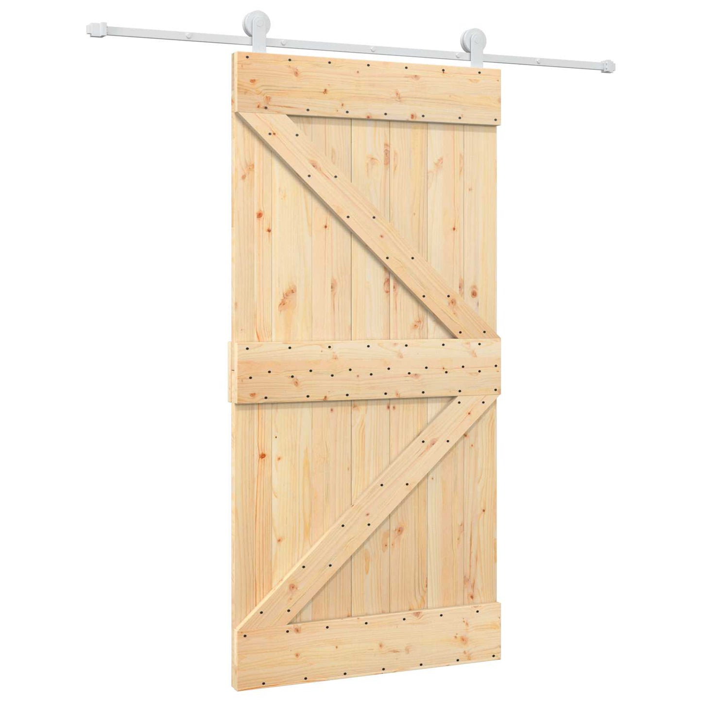 Skydedør Natur og hvid 100 x 210 cm Massivt fyrretræ