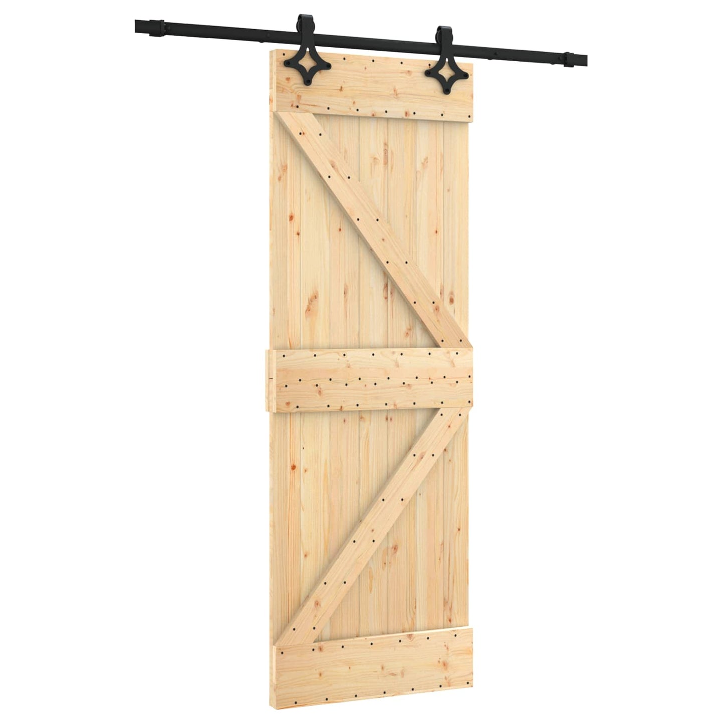 Skydedør Naturfarvet og sort 70 x 210 cm Massivt Fyrretræ