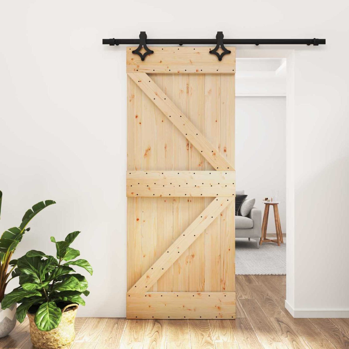 Skydedør Naturfarvet og sort 85 x 210 cm Massivt Fyrretræ