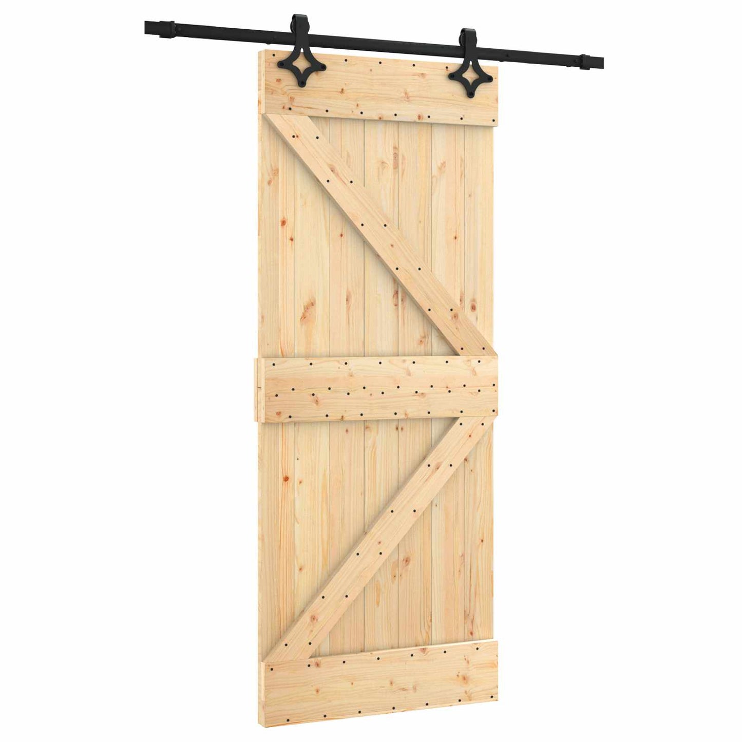 Skydedør Naturfarvet og sort 85 x 210 cm Massivt Fyrretræ