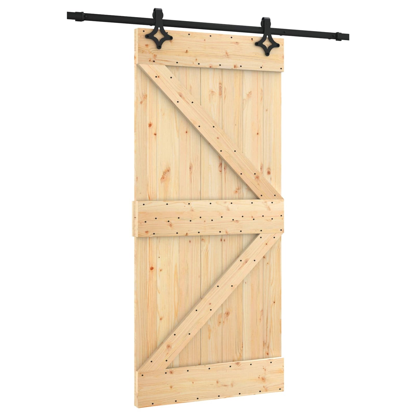 Skydedør Naturfarvet og sort 95 x 210 cm Massivt Fyrretræ