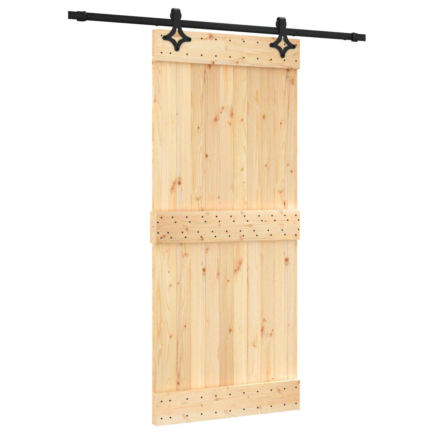 Skydedør Naturfarvet og sort 90 x 210 cm Massivt Fyrretræ