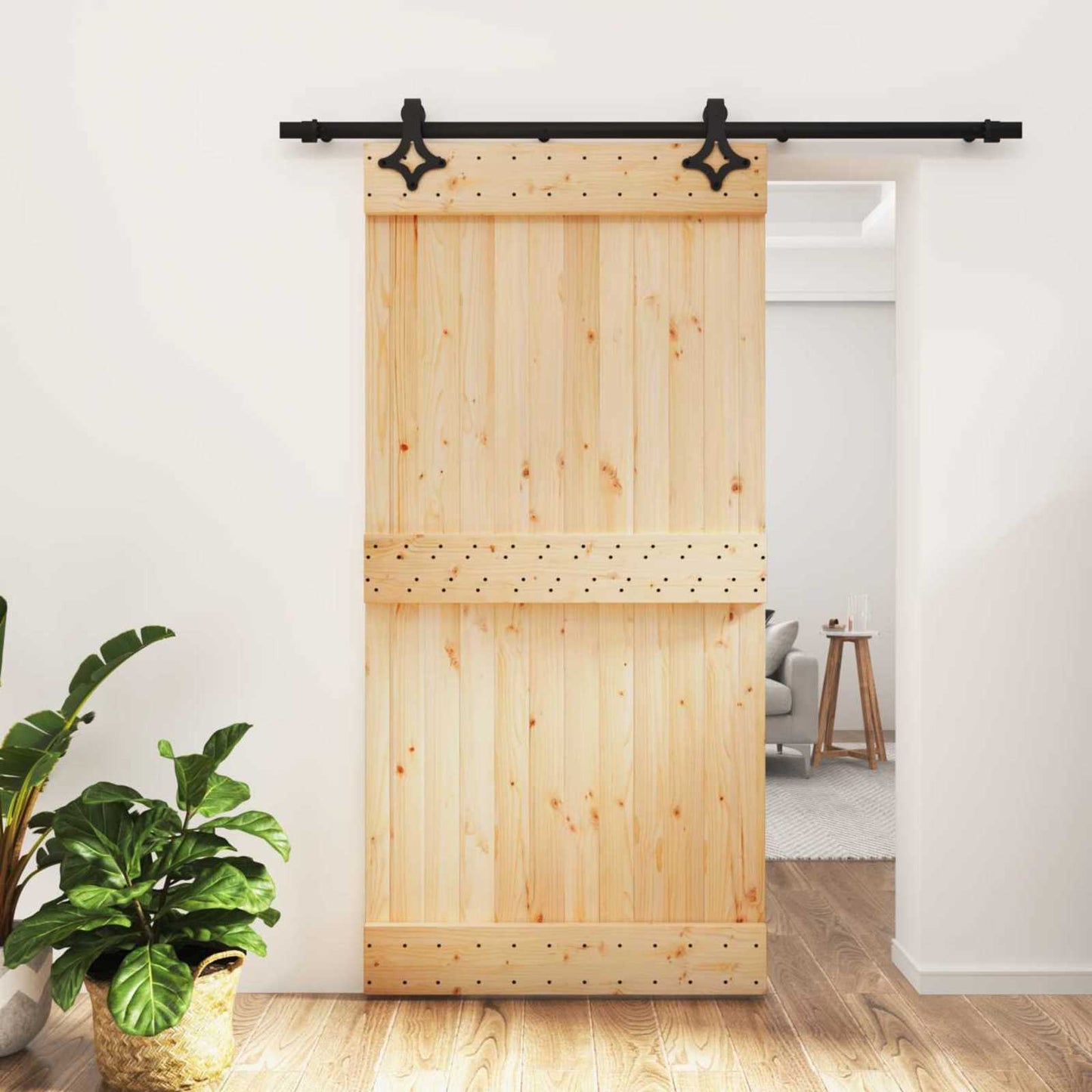 Skydedør Naturfarvet og sort 100 x 210 cm Massivt Fyrretræ