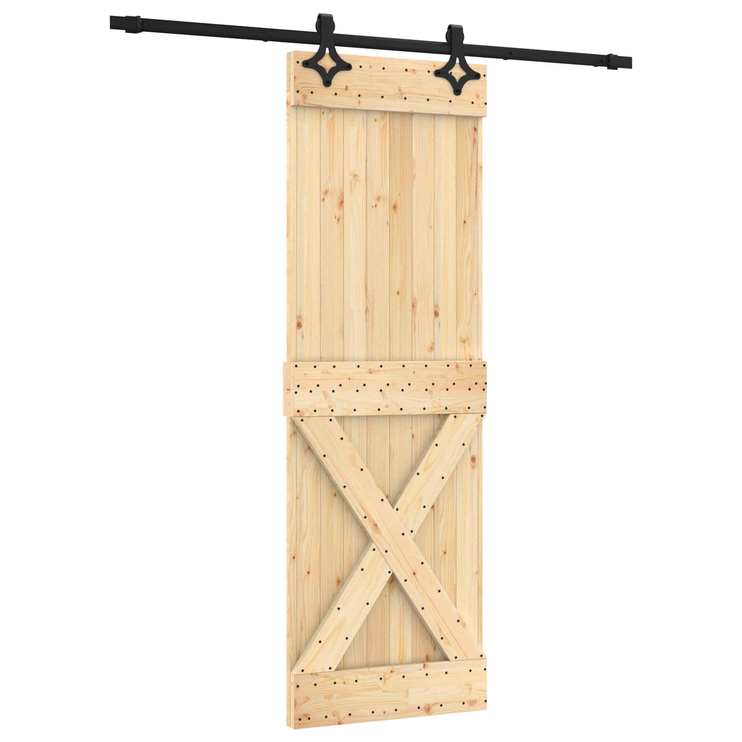 Skydedør Naturfarvet og sort 70 x 210 cm Massivt Fyrretræ
