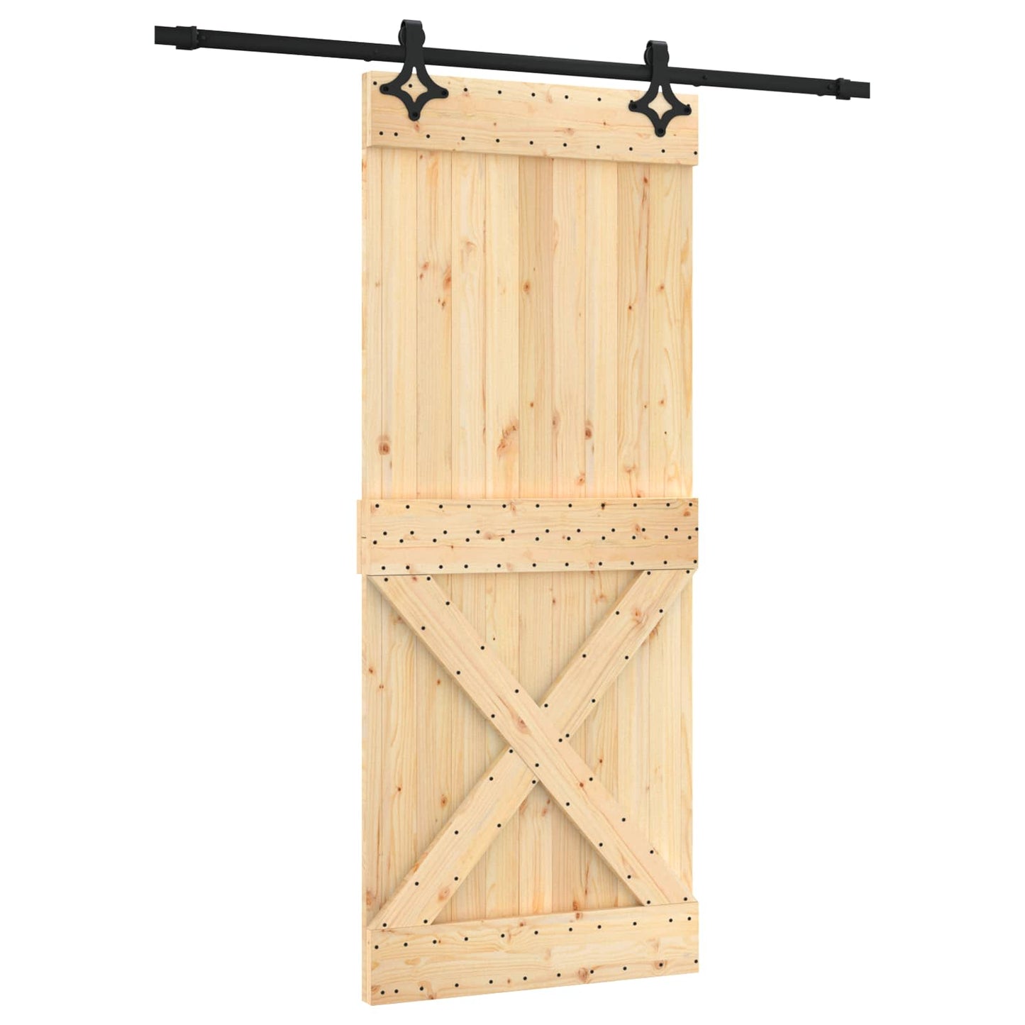 Skydedør Naturfarvet og sort 85 x 210 cm Massivt Fyrretræ
