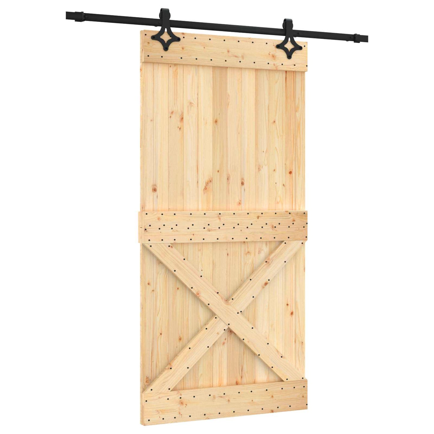 Skydedør Naturfarvet og sort 100 x 210 cm Massivt Fyrretræ