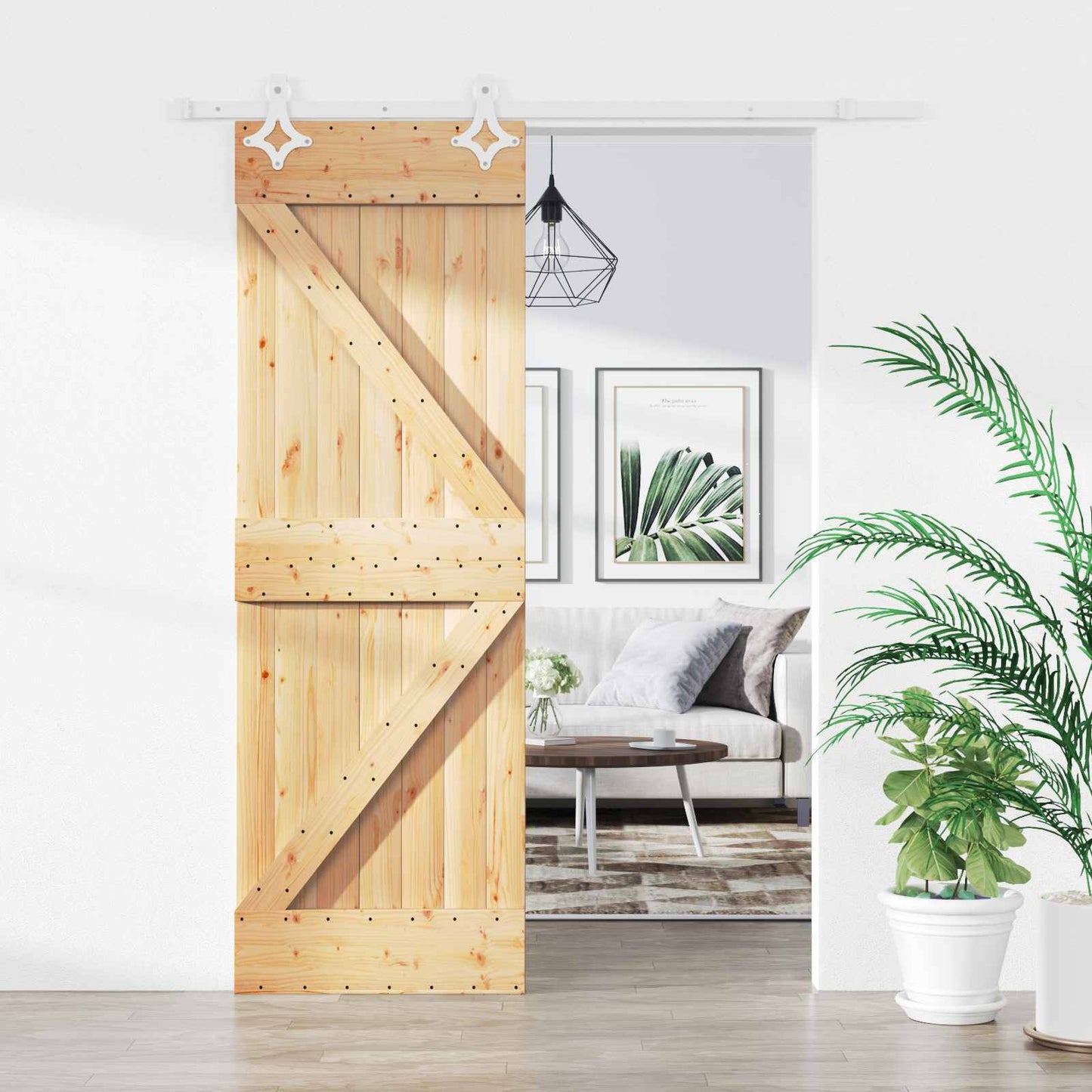 Skydedør Natur og hvid 70 x 210 cm Massivt Fyrretræ