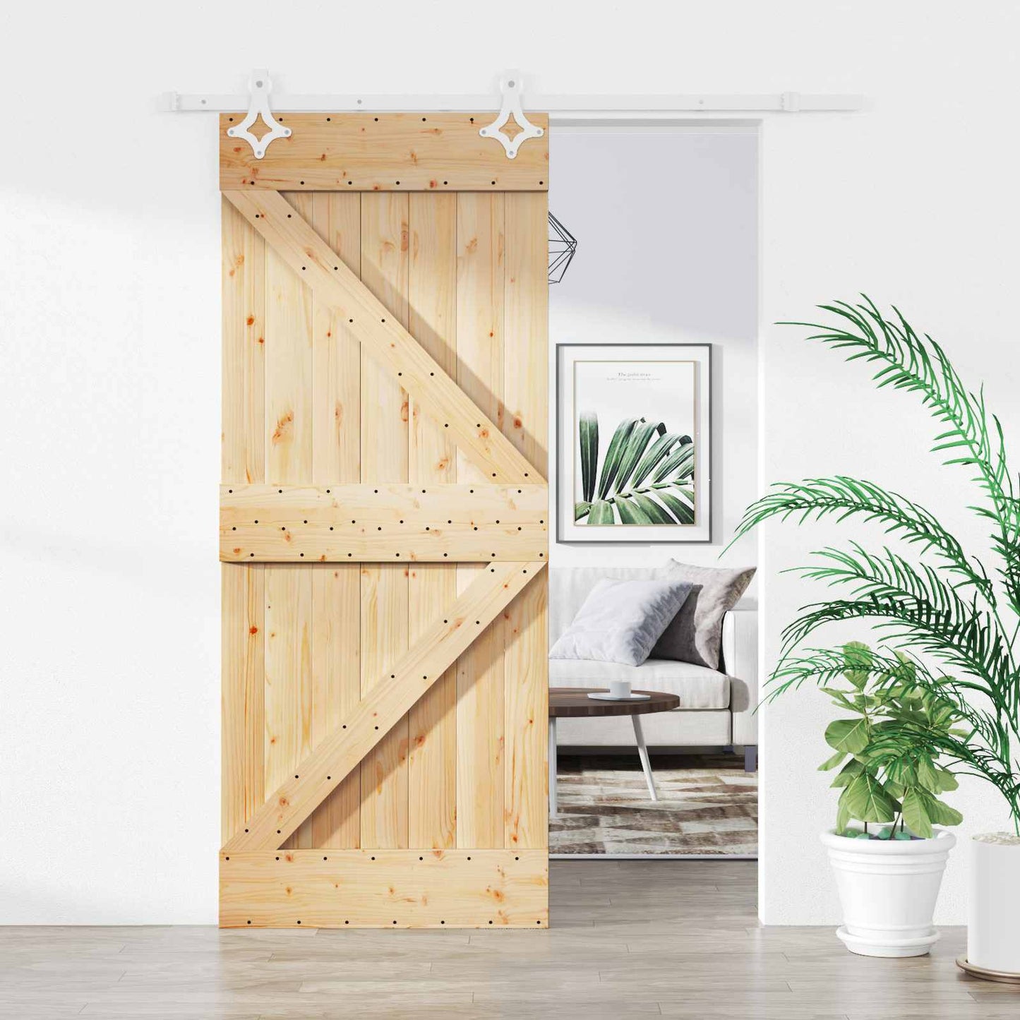 Skydedør Natur og hvid 85 x 210 cm Massivt Fyrretræ