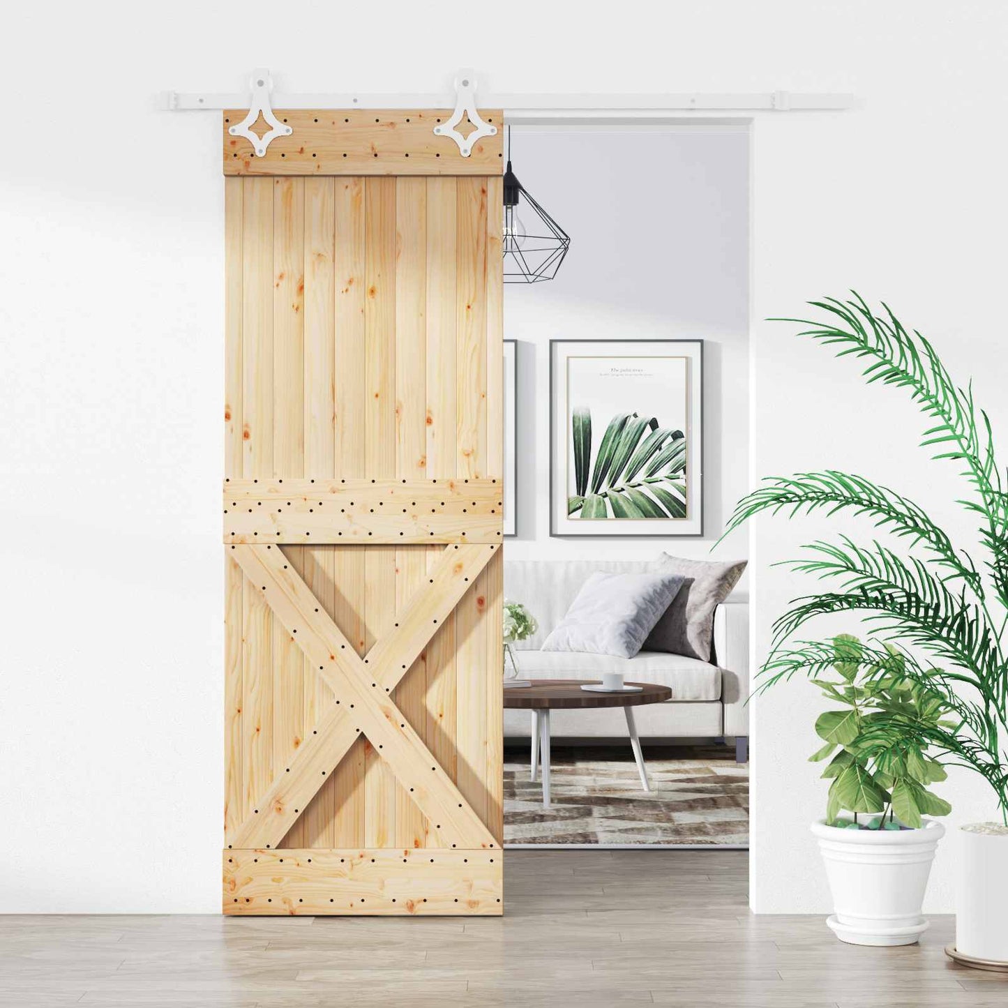 Skydedør Natur og hvid 85 x 210 cm Massivt Fyrretræ