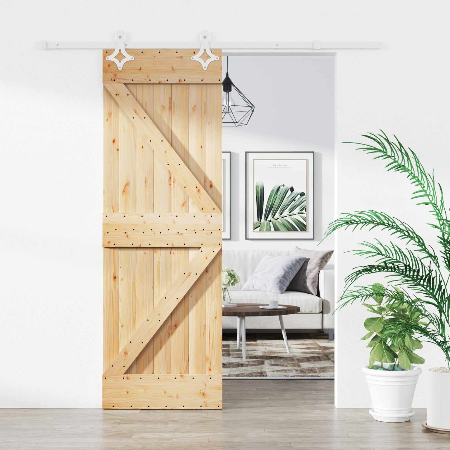 Skydedør Natur og hvid 70 x 210 cm Massivt Fyrretræ