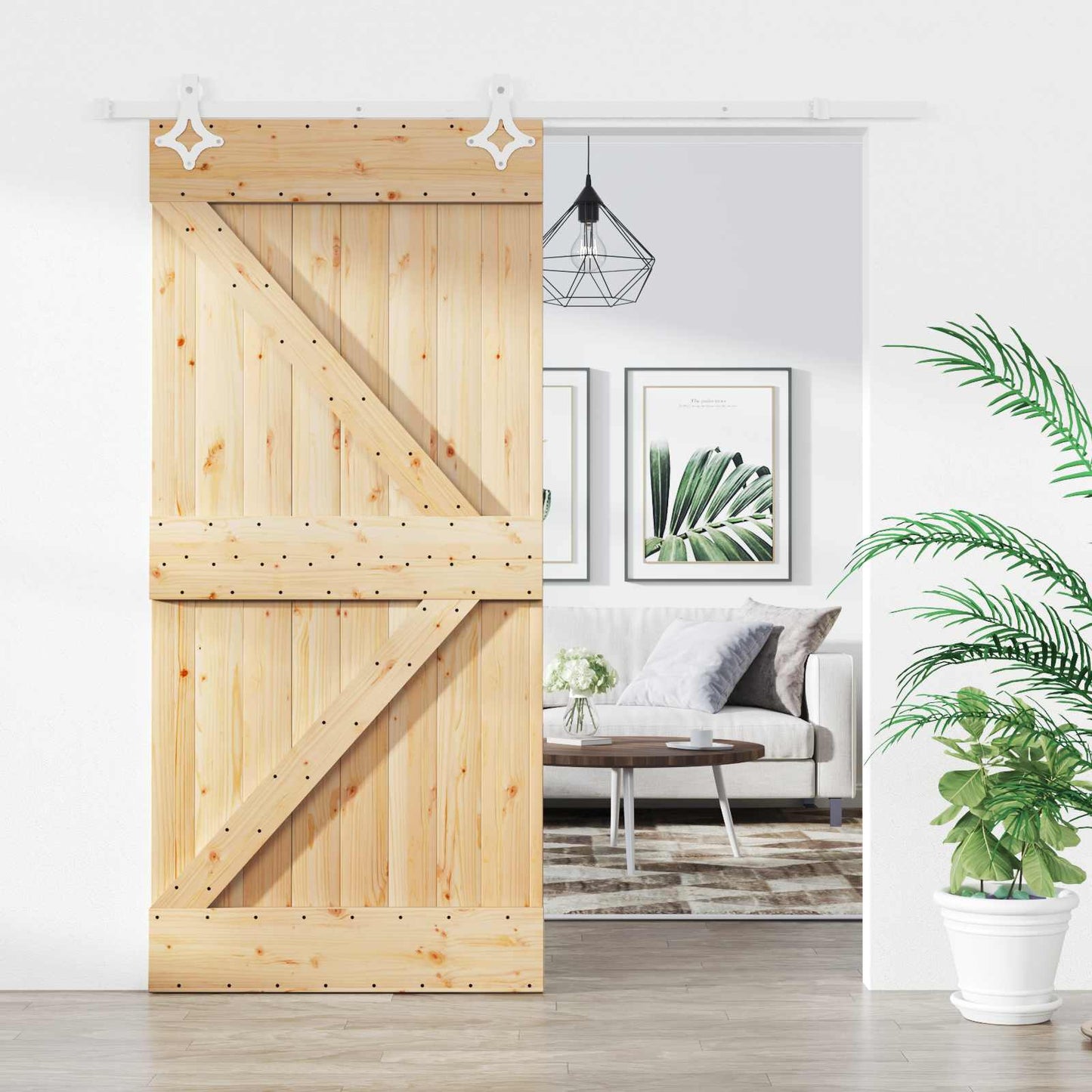 Skydedør Natur og hvid 95 x 210 cm Massivt Fyrretræ
