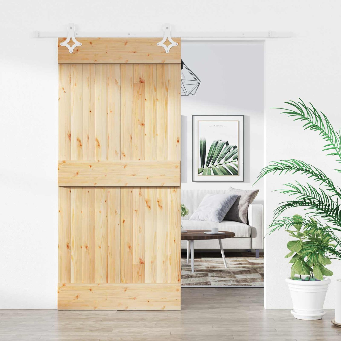 Skydedør Natur og hvid 95 x 210 cm Massivt Fyrretræ