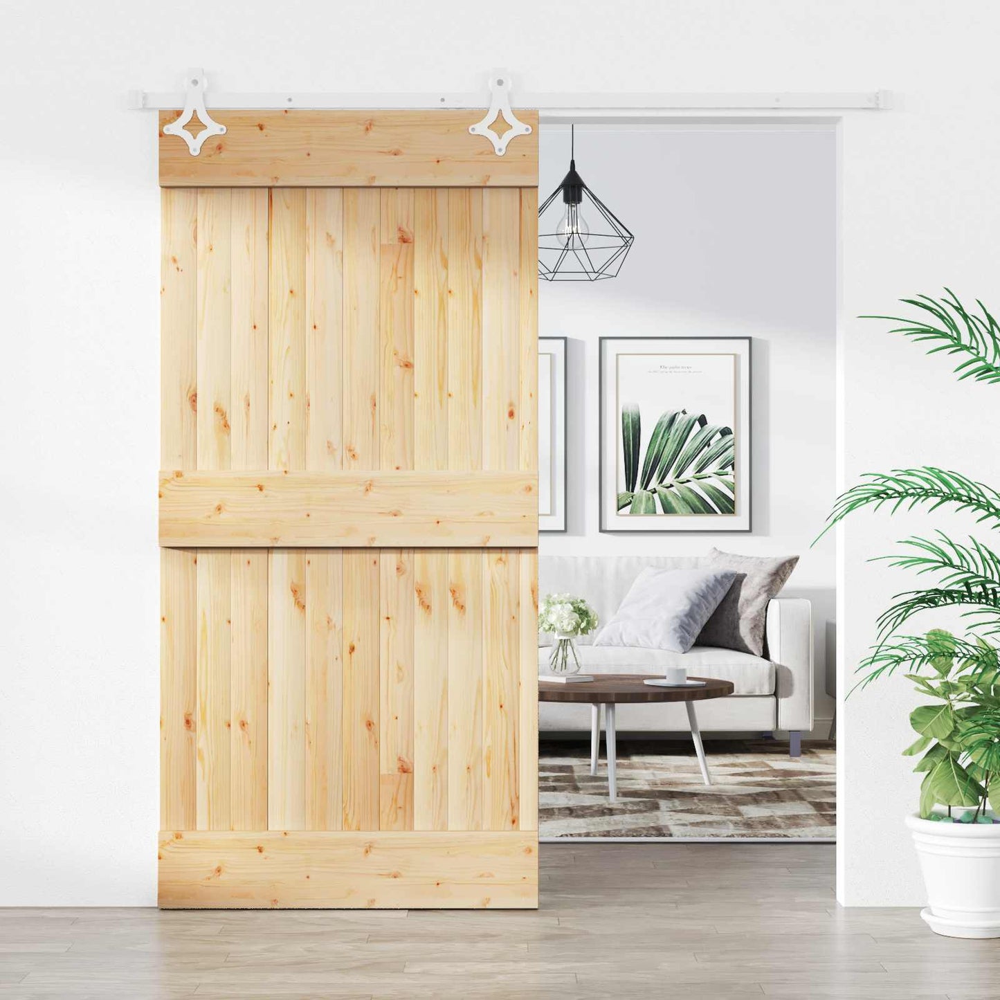 Skydedør Natur og hvid 100 x 210 cm Massivt Fyrretræ