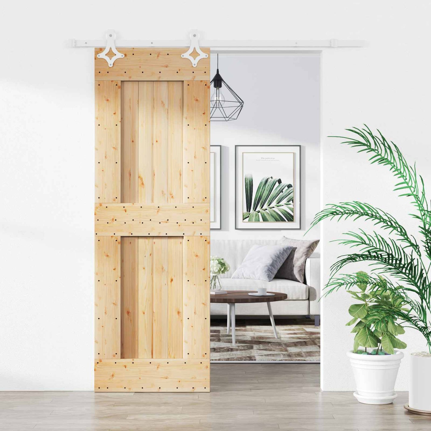 Skydedør Natur og hvid 70 x 210 cm Massivt Fyrretræ