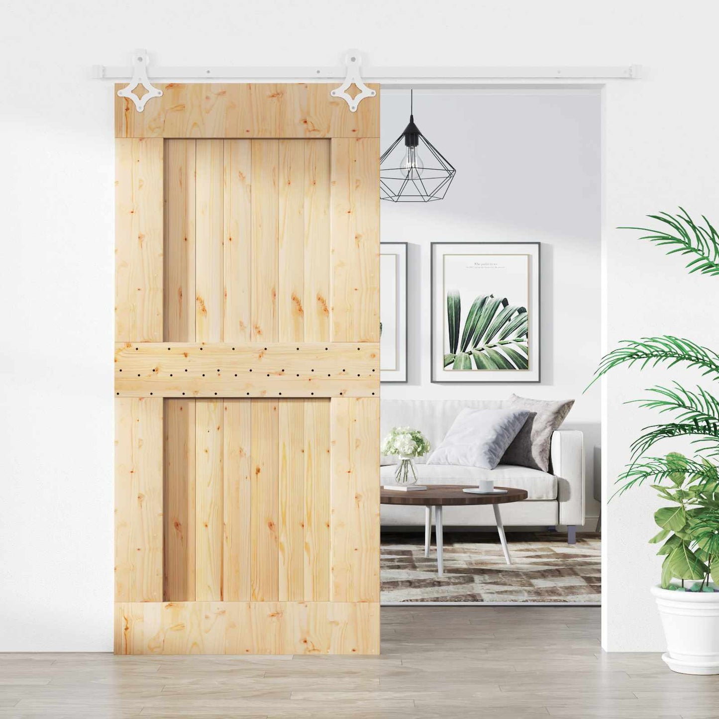 Skydedør Natur og hvid 95 x 210 cm Massivt Fyrretræ