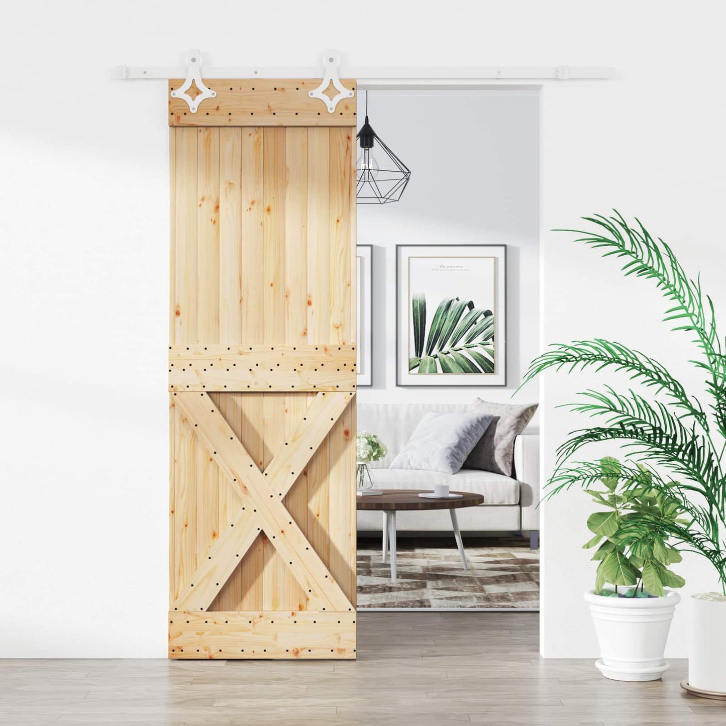 Skydedør Natur og hvid 70 x 210 cm Massivt Fyrretræ