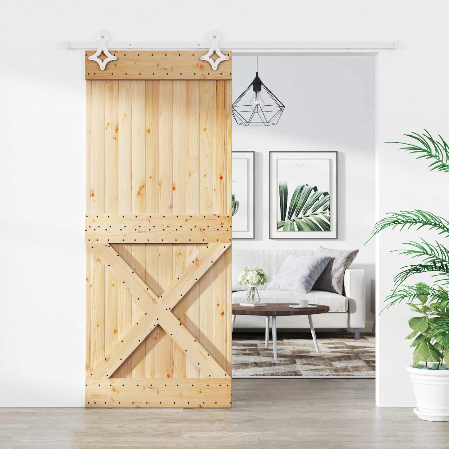 Skydedør Natur og hvid 85 x 210 cm Massivt Fyrretræ