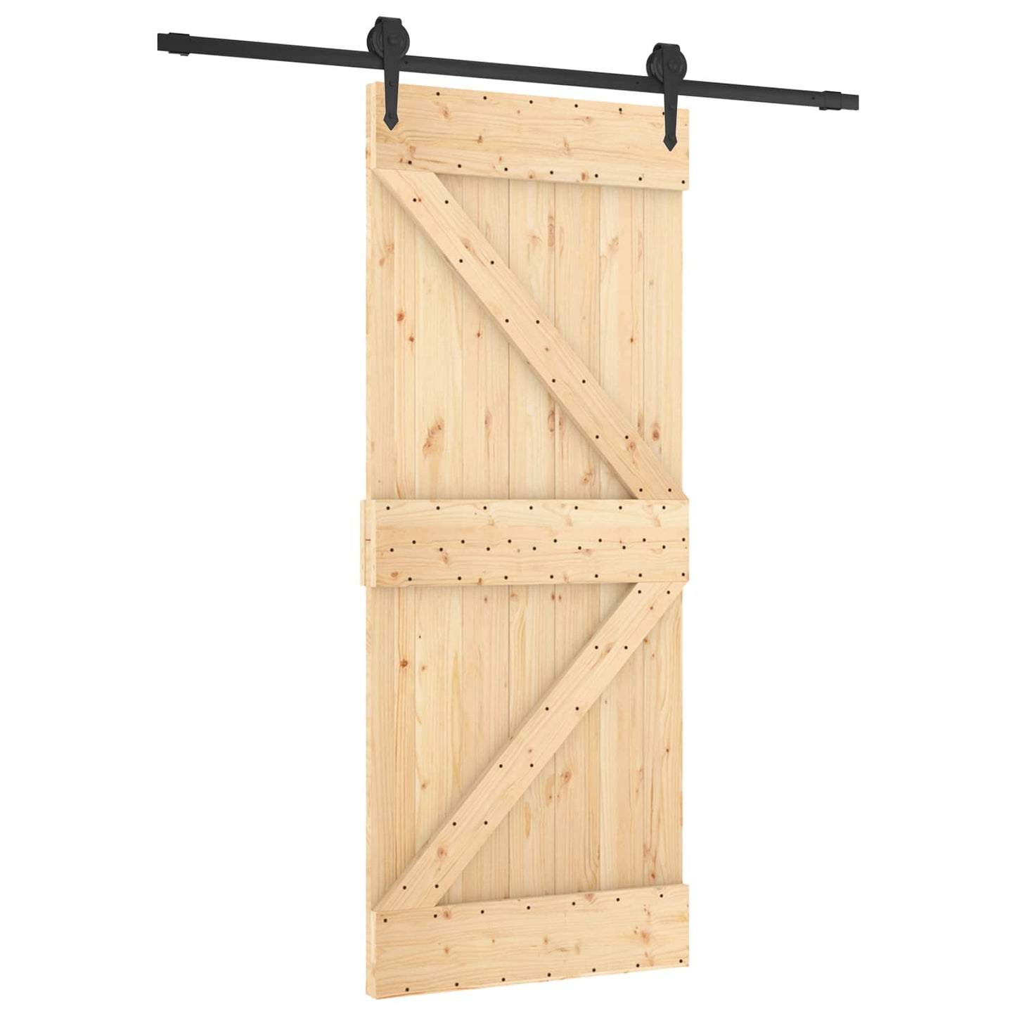 Skydedør Naturfarvet og sort 85 x 210 cm Massivt Fyrretræ
