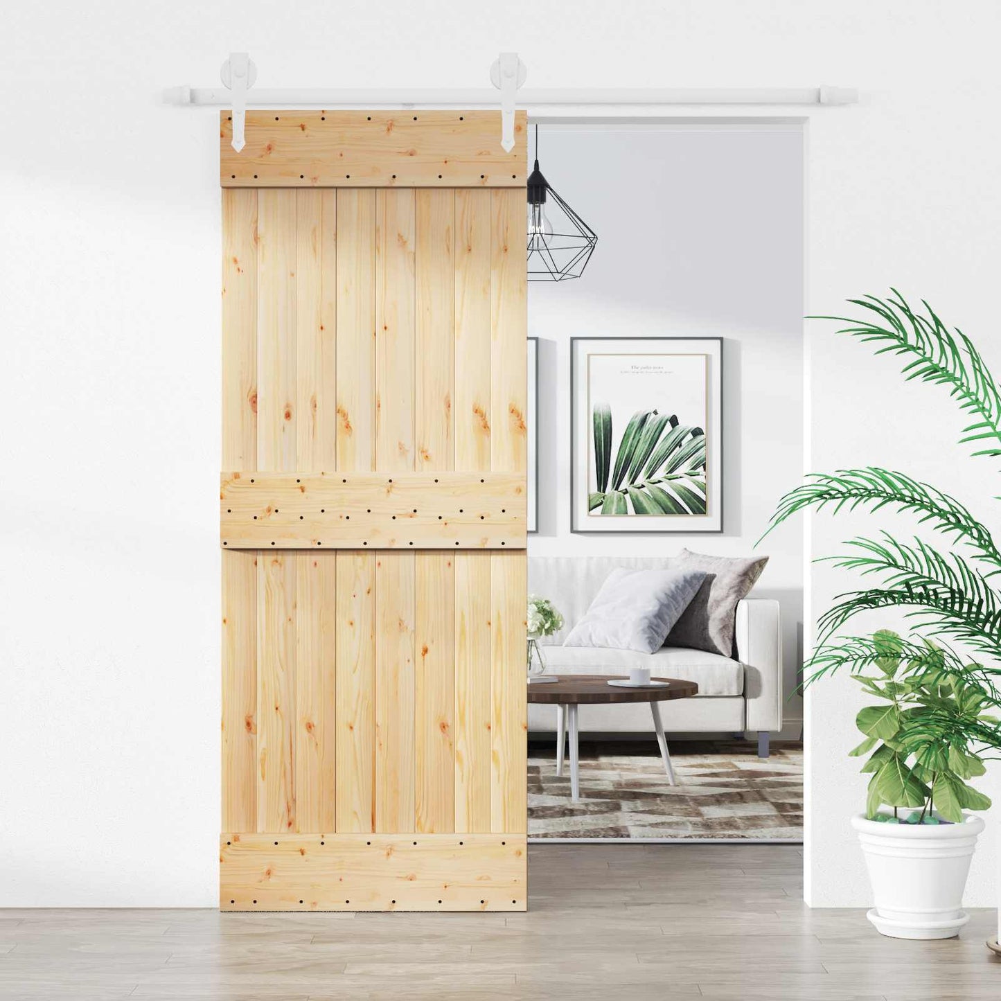 Skydedør Natur og hvid 80 x 210 cm Massivt Fyrretræ