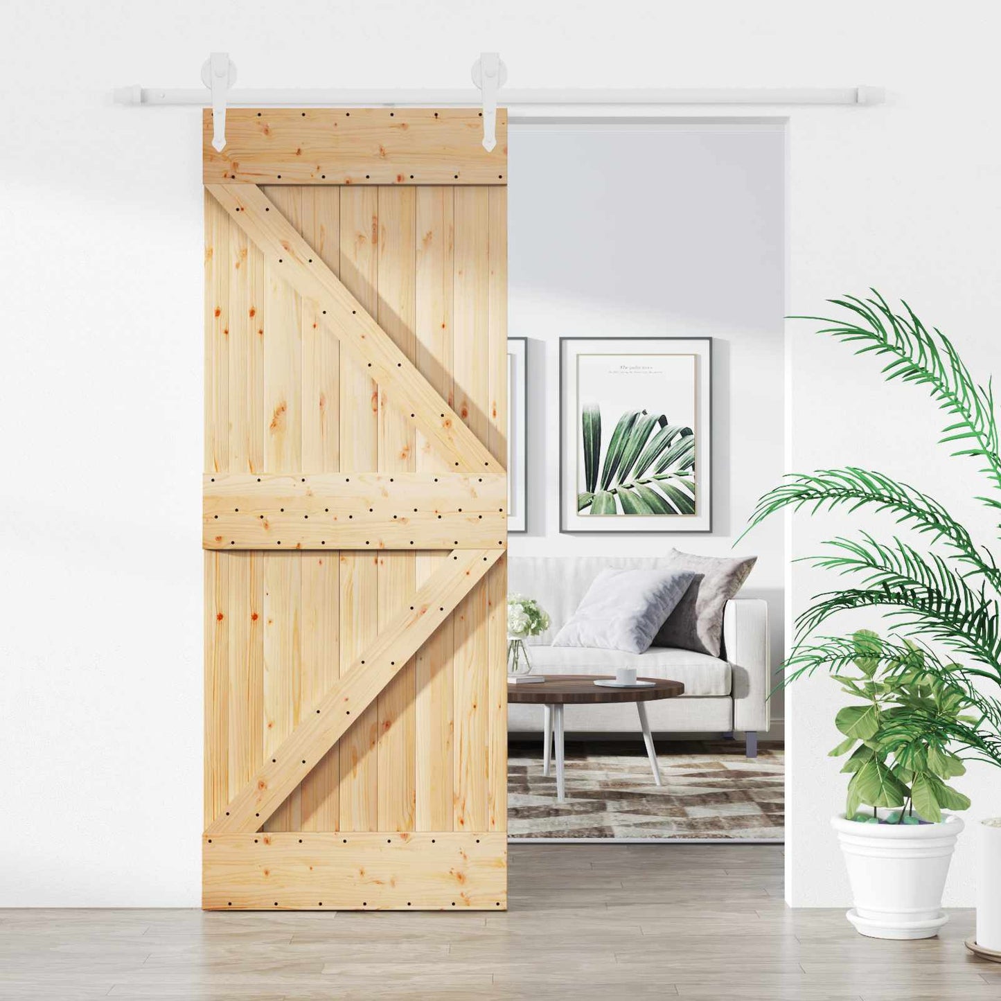 Skydedør Natur og hvid 85 x 210 cm Massivt Fyrretræ