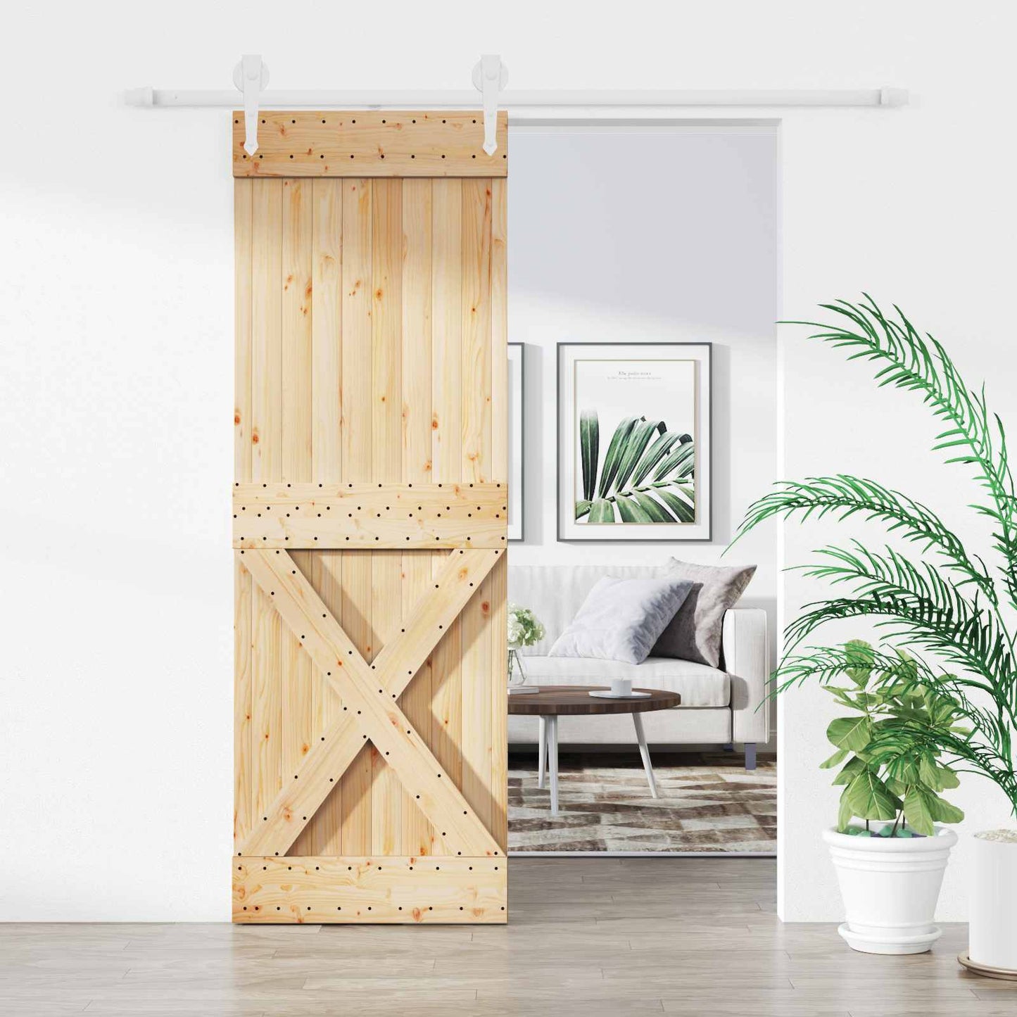 Skydedør Natur og hvid 80 x 210 cm Massivt fyrretræ