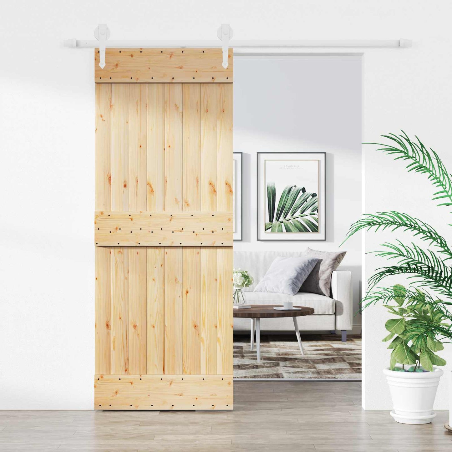 Skydedør Natur og hvid 80 x 210 cm Massivt Fyrretræ