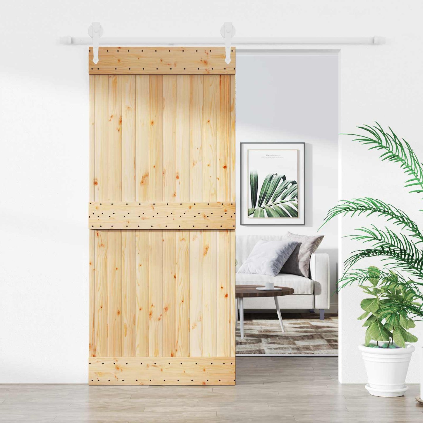 Skydedør Natur og hvid 90 x 210 cm Massivt Fyrretræ