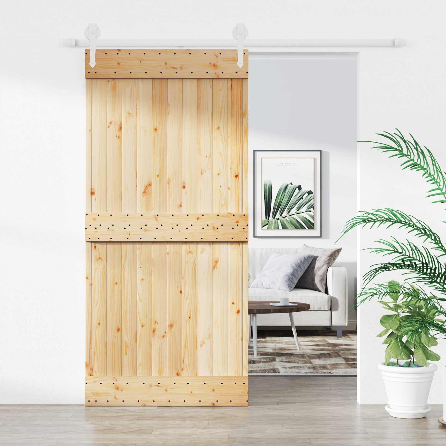 Skydedør Natur og hvid 95 x 210 cm Massivt Fyrretræ
