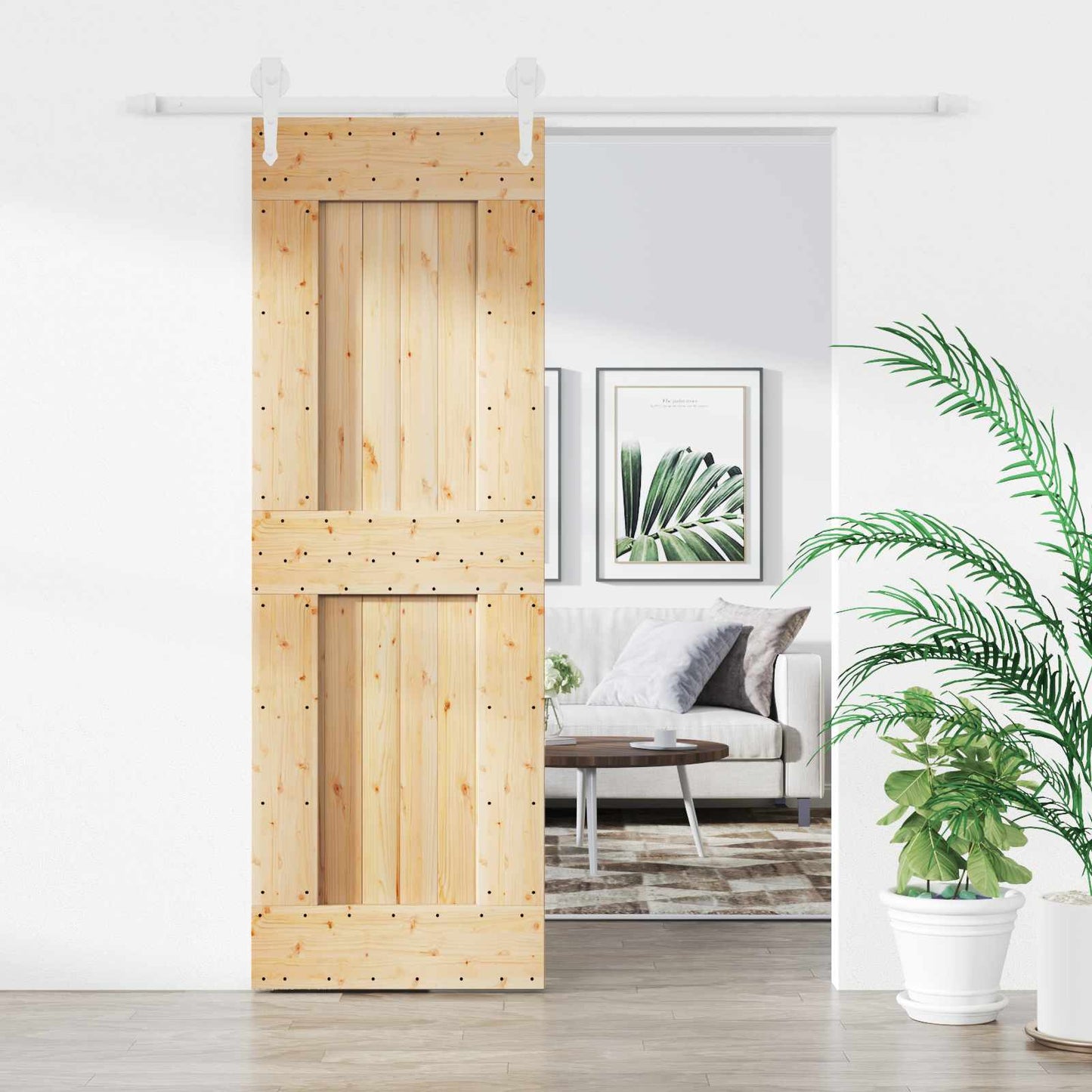 Skydedør Natur og hvid 70 x 210 cm Massivt Fyrretræ