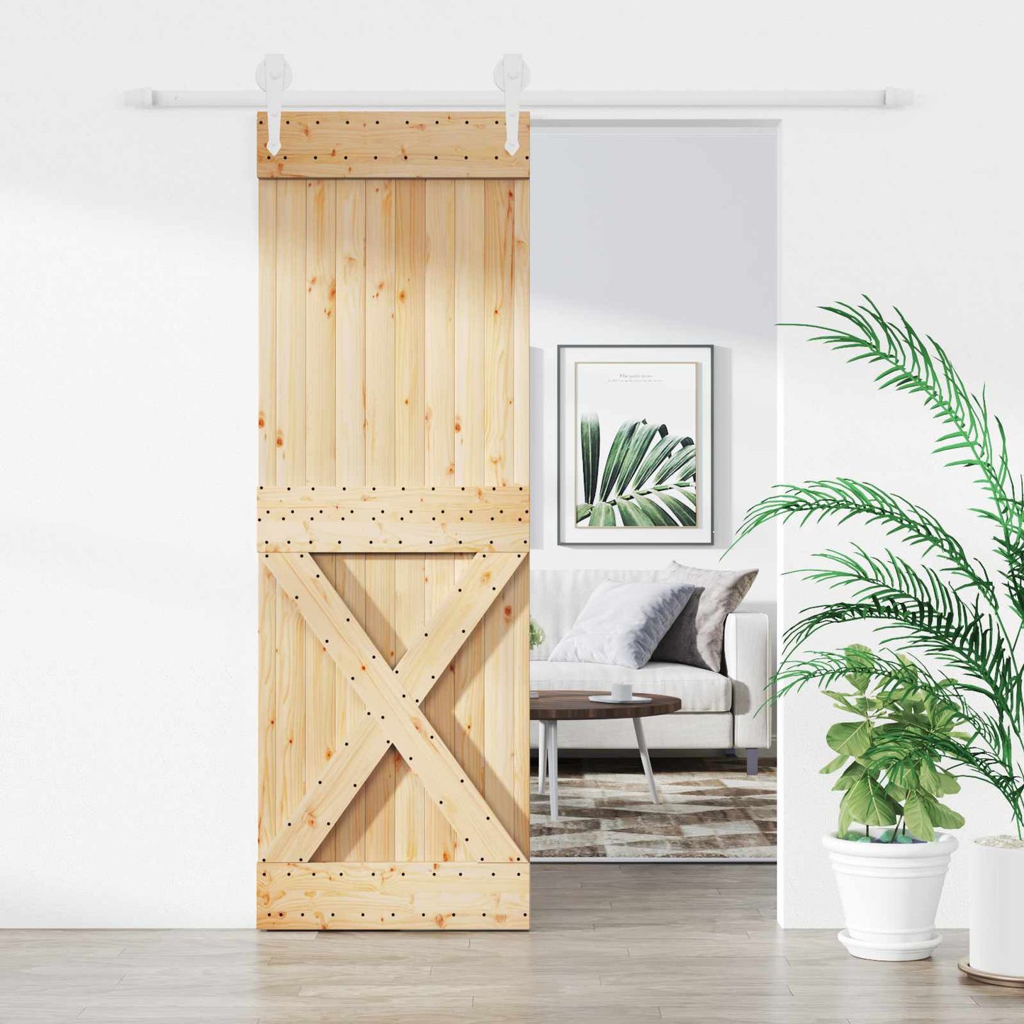Skydedør Natur og hvid 70 x 210 cm Massivt Fyrretræ