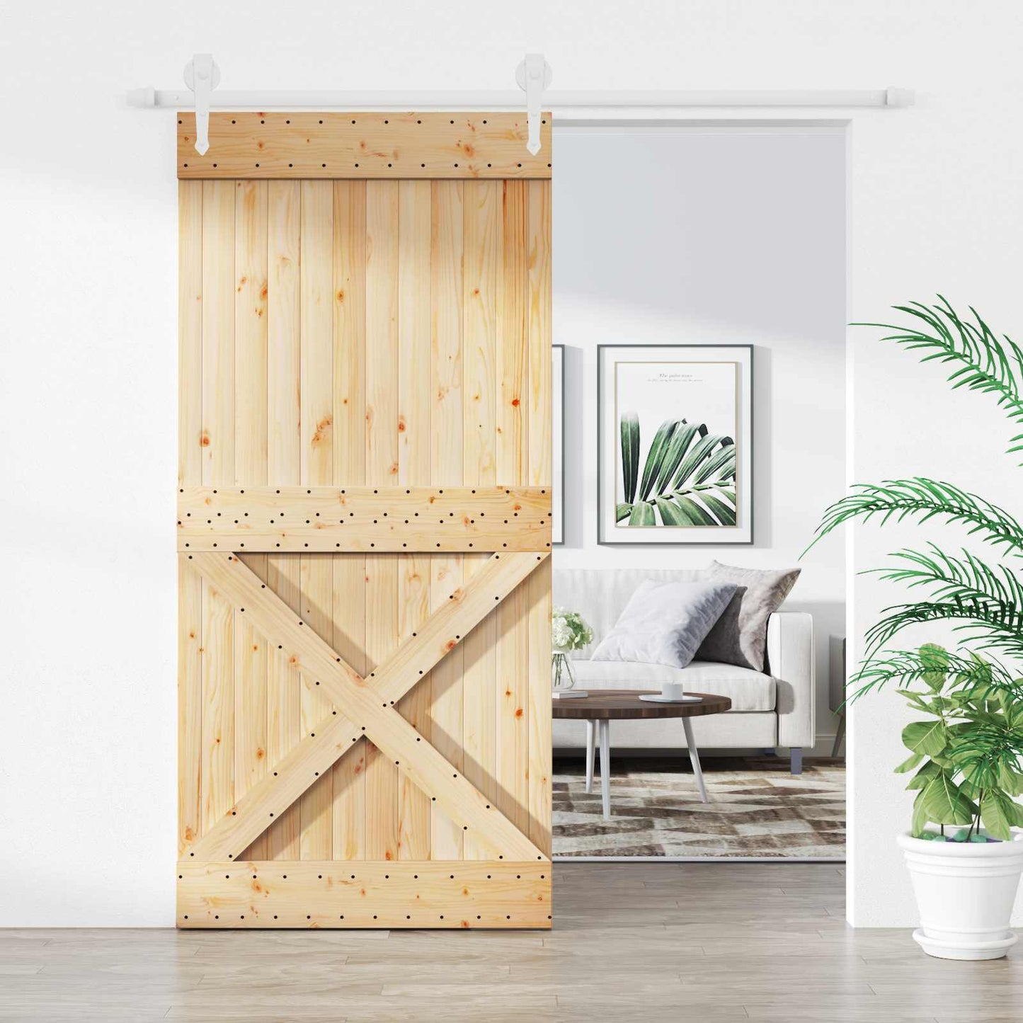 Skydedør Natur og hvid 95 x 210 cm Massivt Fyrretræ